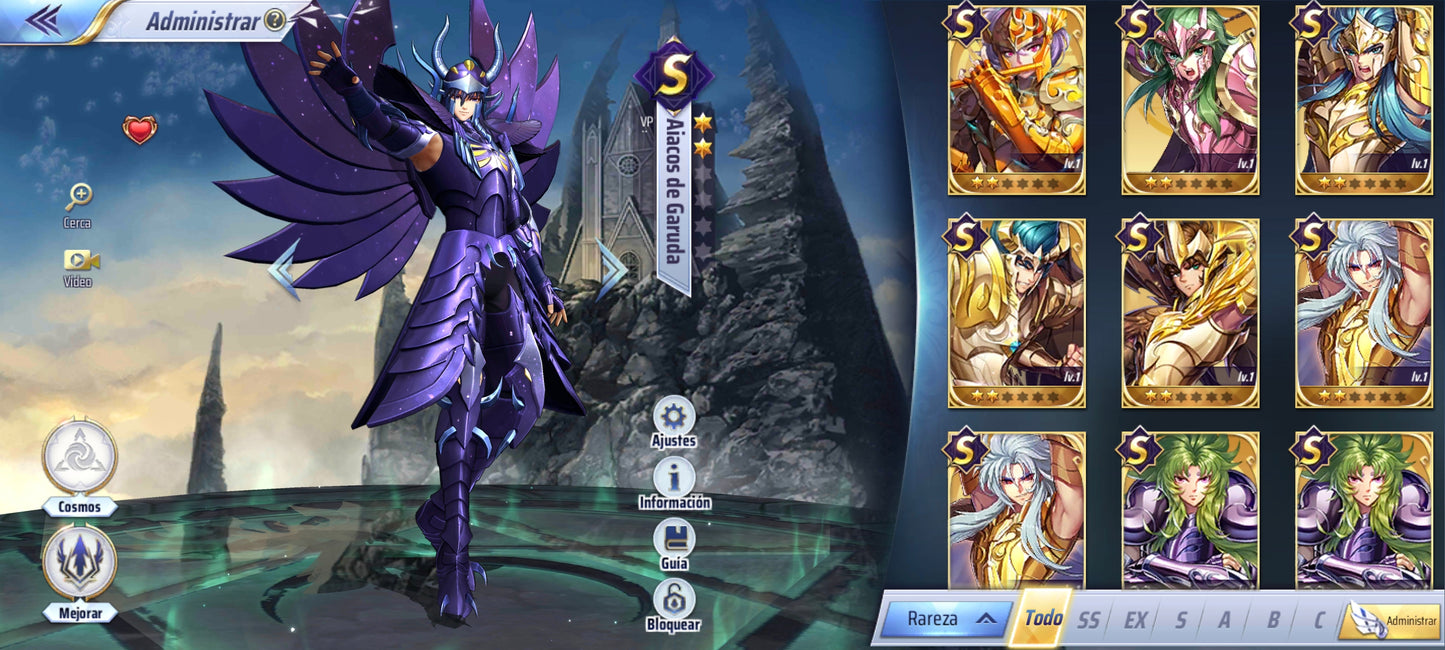 (GLOBAL-CUENTA INICIAL) +703 GEMAS + 28 S💎Aiacos de Garuda NUEVO + Defteros + Albafica + Kanon + Camus Armadura Divina + Shura Armadura Divina , ETC — Saint Seiya Awakening: Knights of the Zodiac KOTZ CUENTA REROLL