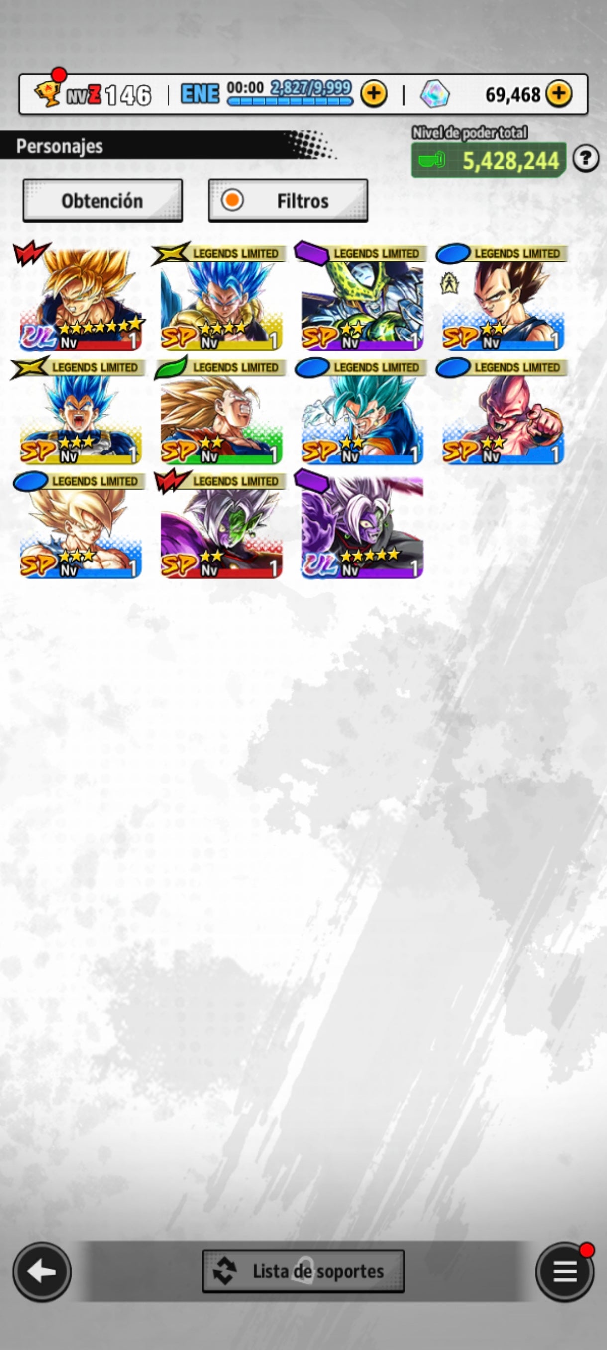 [Android] 💎 69,468 Cronocristales 💎| ⭐️ Zamasu fusionado [ULTRA] | Dragon Ball: Legends Cuenta Reroll