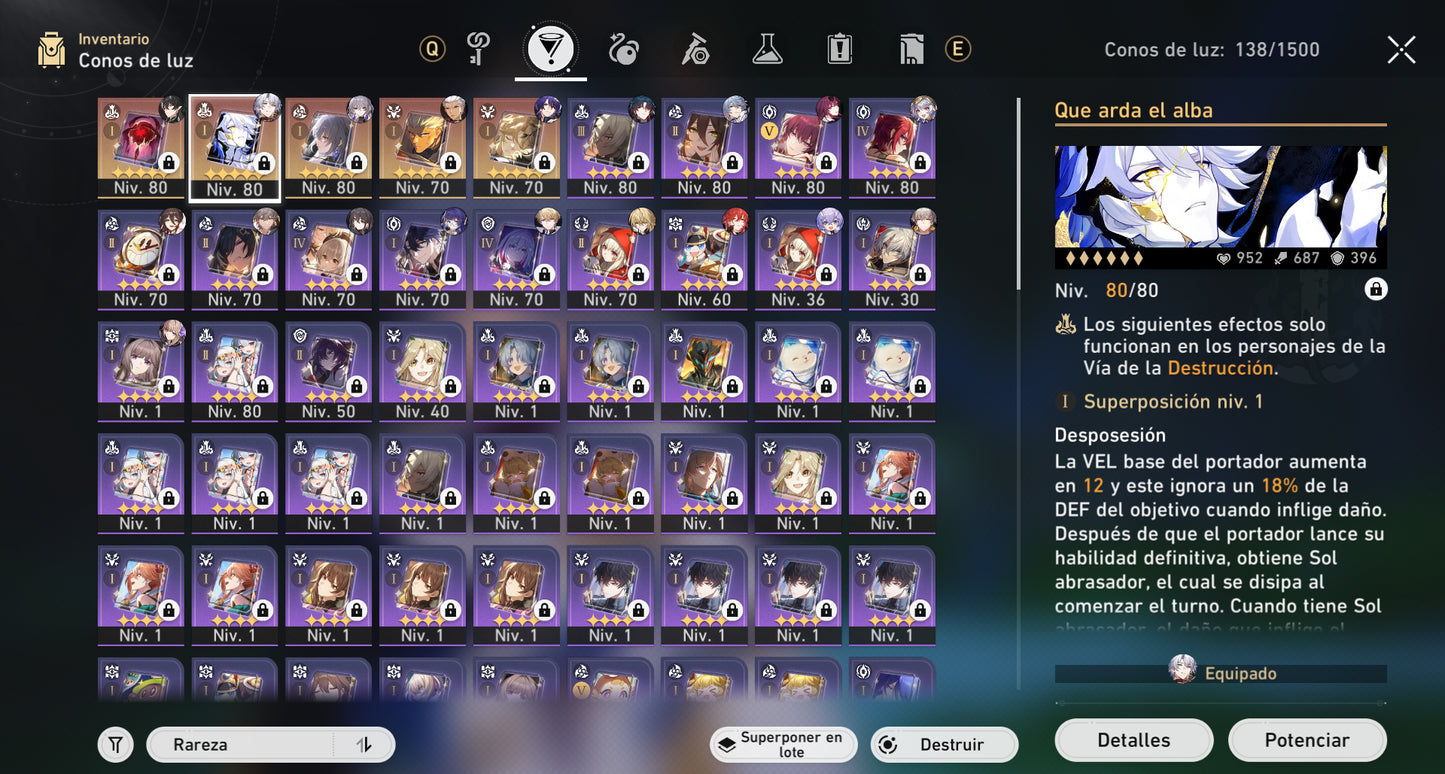 [Nivel 68] Fainón + Cono + Sunday + Cífer + Ruan Mei + Kafka + Blade + Imbibitor Lunae + Luocha + Archer + Dr Ratio + Gepard E3 + Himeko + Bailu + Welt + Bronya