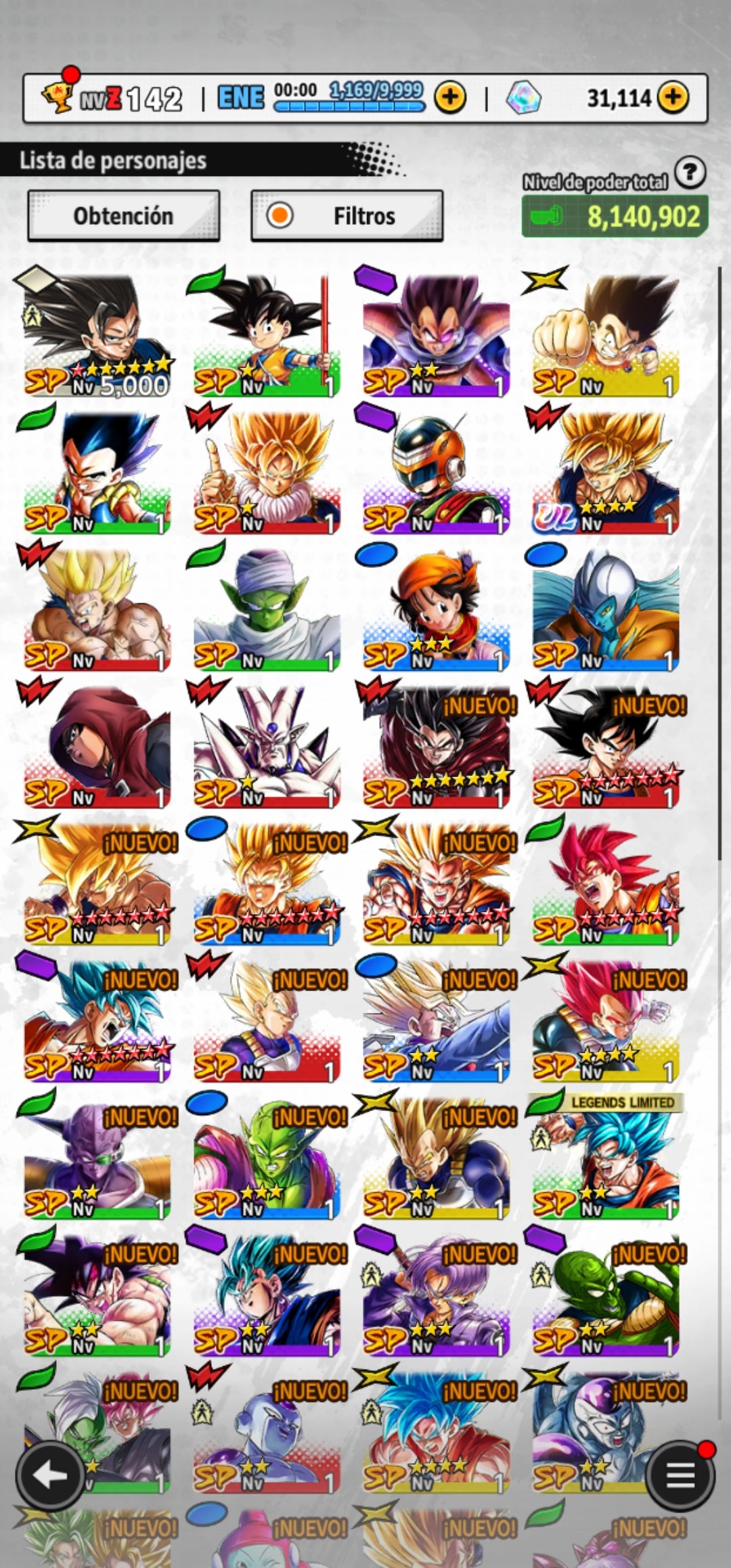 [Android] 31,1141  Cronocristales 💎|  ⭐️ Pre-ultrainstinto Goku [ULTRA] | ⭐️ 3 Legends Limited | Dragon Ball: Legends Cuenta Reroll