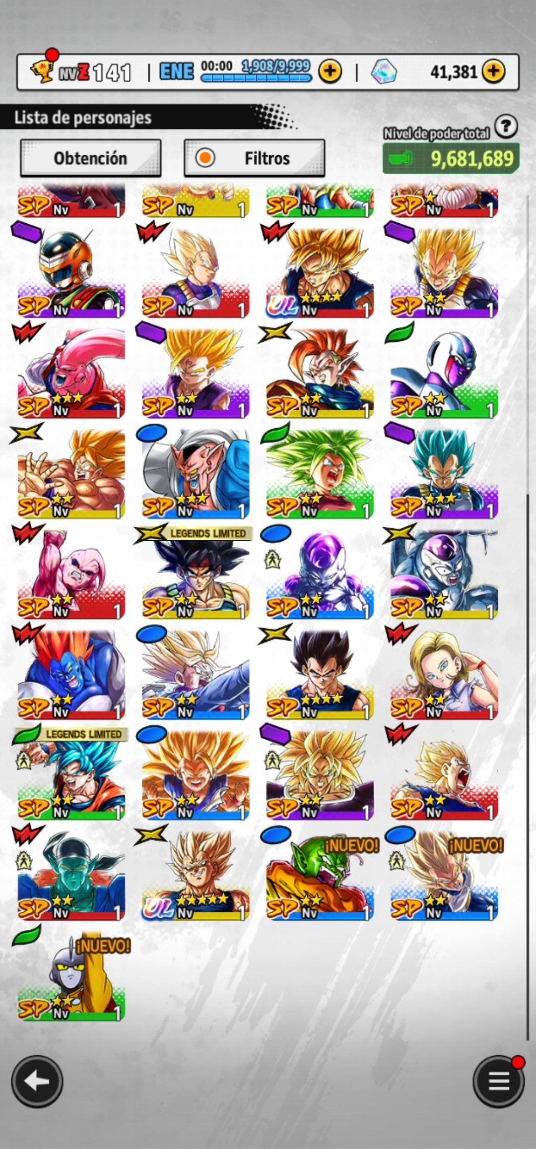 [Android] 41,381  Cronocristales 💎|  ⭐️ Majin Vegeta [ULTRA] | ⭐️ 2 Legends Limited | Dragon Ball: Legends Cuenta Reroll