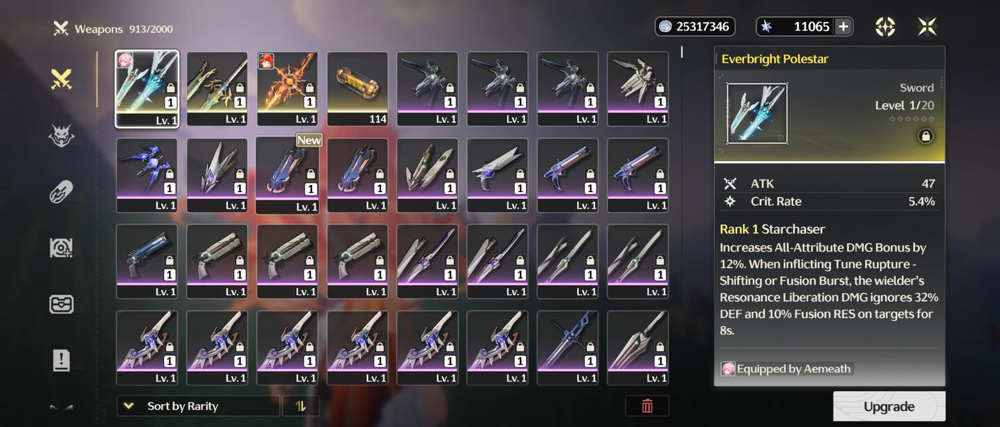 [Nivel 49] 11,065 Astritas 💎+ Aemeath + Arma + Augusta R1 + Arma + Mornye + Lynae + Iuno