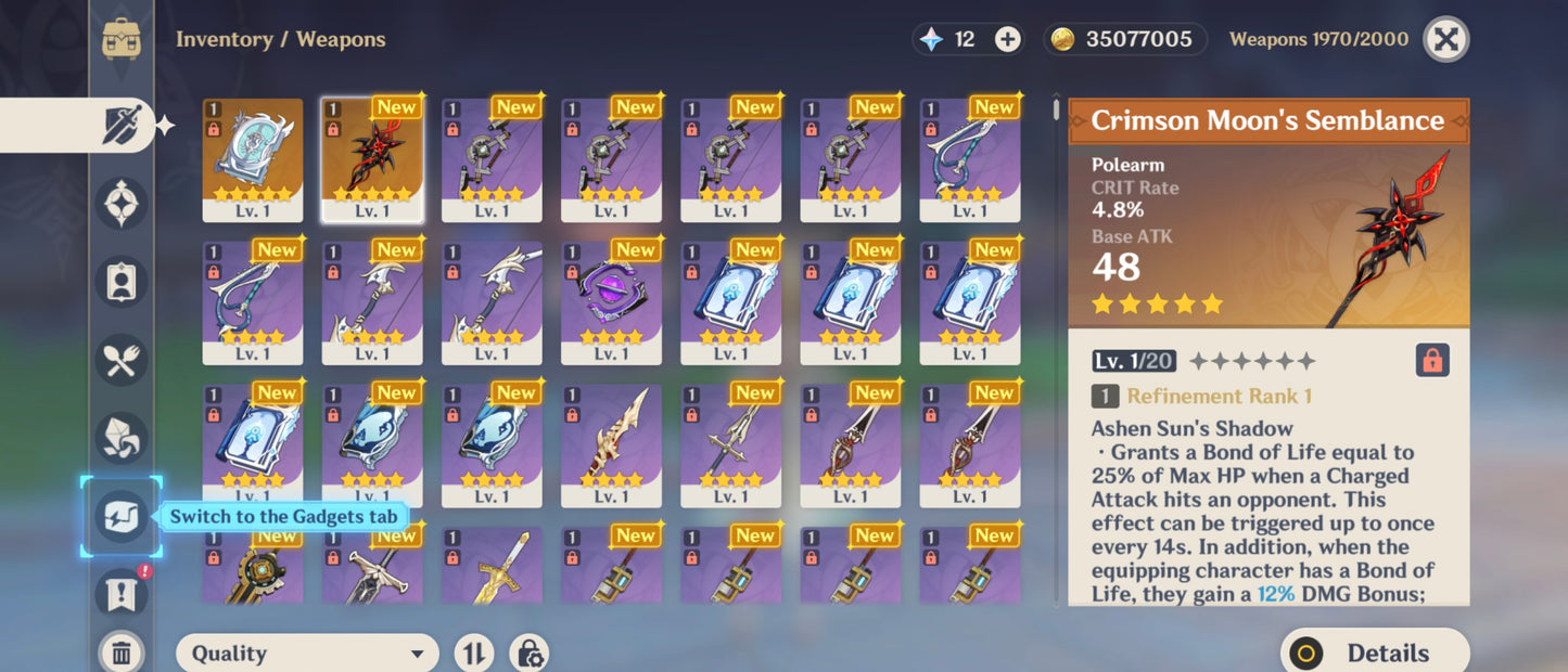 [Nivel 53] 186 Deseos 💎 |  Arlecchino + Arma #2 | Genshin Impact Cuenta Reroll