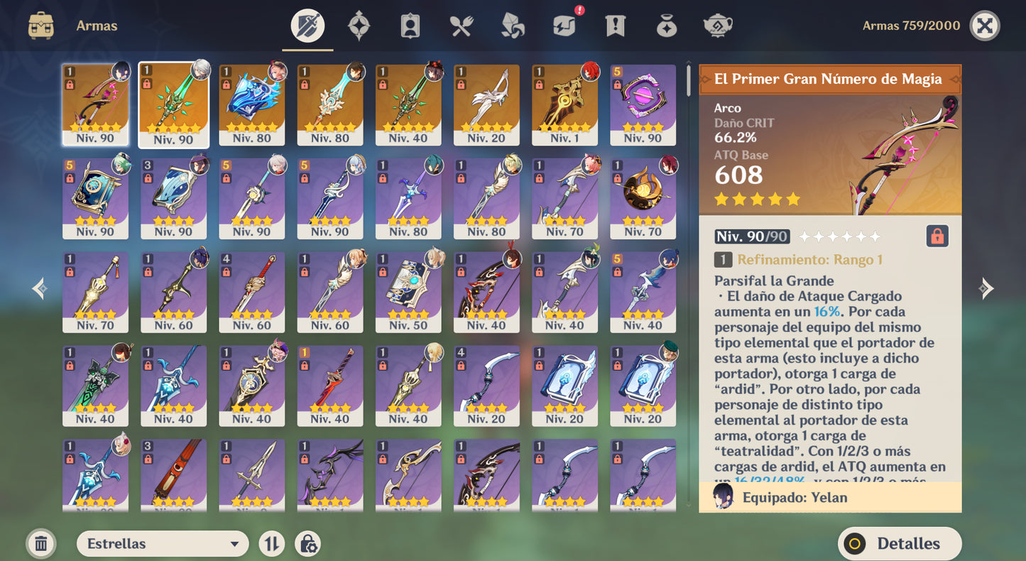 [Nivel 57] Ayaka + Skin⭐ , Zhongli , Kazuha , Yelan , Arlecchino , Nahida , Venti , Hu Tao , Jean C1 , Diluc C2 , Mona , Tighnari , Dehya | 7 Armas 5⭐| SERVER AMERICA|Cuenta Genshin Impact
