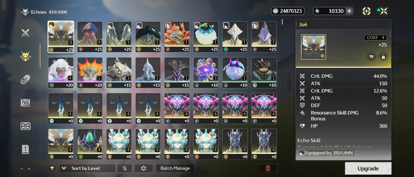 [Nivel 47] 10,330 Astritas 💎+ Aemeath + Arma + Augusta +  Mornye + Lynae + Iuno + Lupa