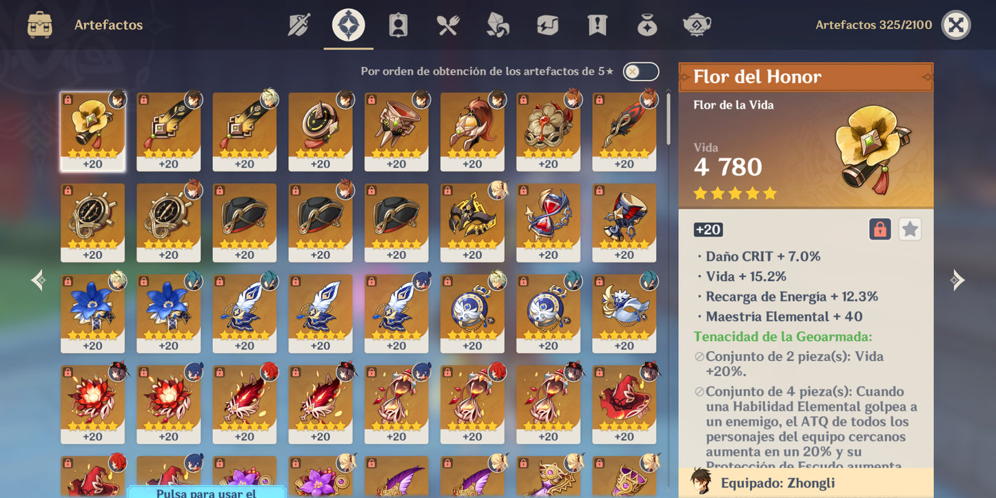 [Nivel 57] | Zhongli + Itto + Tartaglia + Hu Tao + Venti + Ganyu + Yomiya + Ayaka + Aquila Favonia + Oración Perdida + Qiqi C1+ Keqing C1+ Dehya + Diluc C1 | Genshin Impact Cuenta