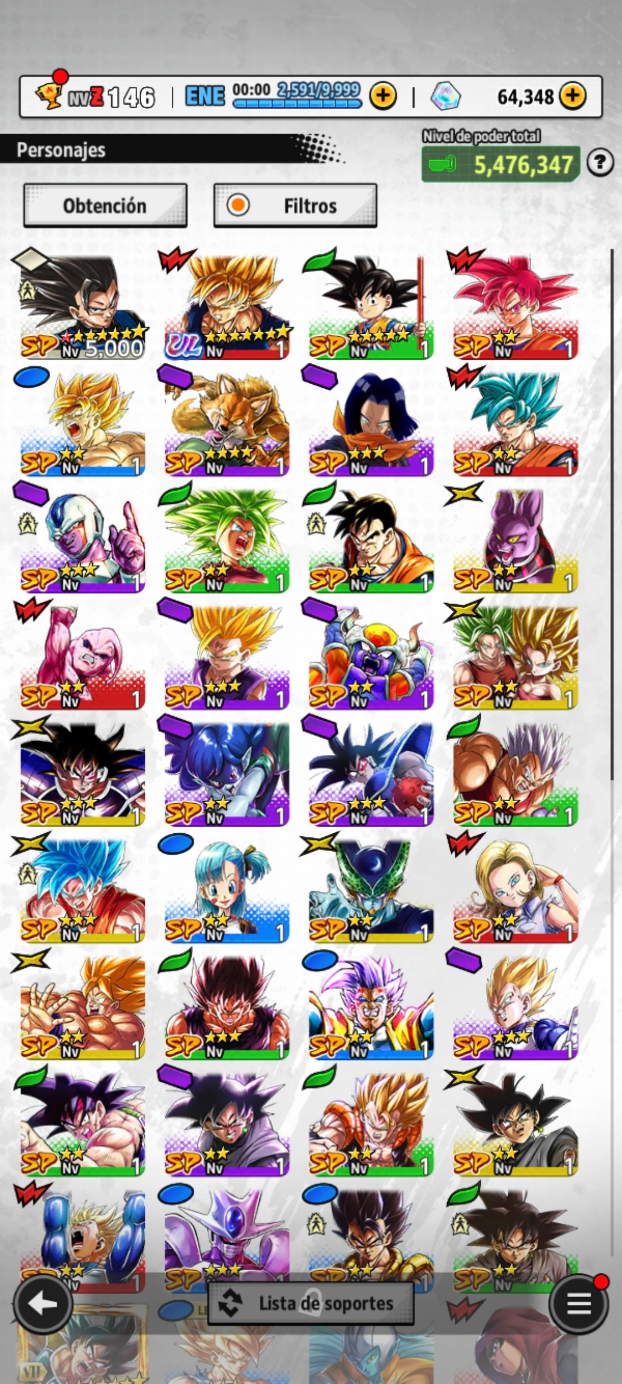 [Android] 💎 64,348 Cronocristales 💎| ⭐️ Zamasu fusionado [ULTRA] | Dragon Ball: Legends Cuenta Reroll