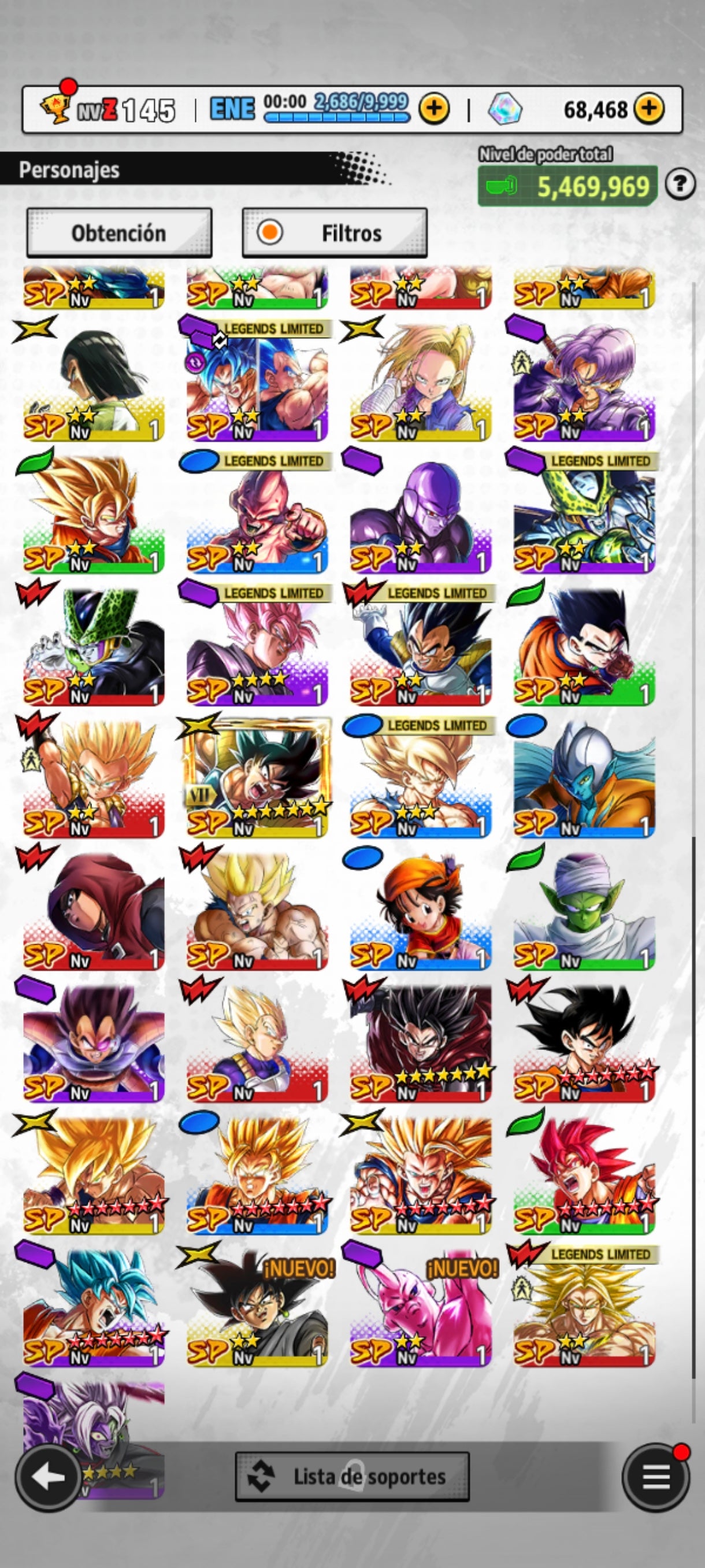 [Android] 💎 68,468 Cronocristales 💎| ⭐️ Zamasu fusionado [ULTRA] | Dragon Ball: Legends Cuenta Reroll