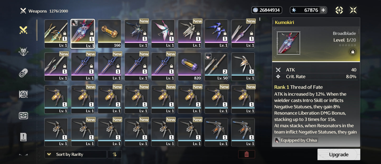 [Nivel 45] 67,876 Astritas 💎 |  Chisa + Arma | Wuthering Waves Cuenta Reroll