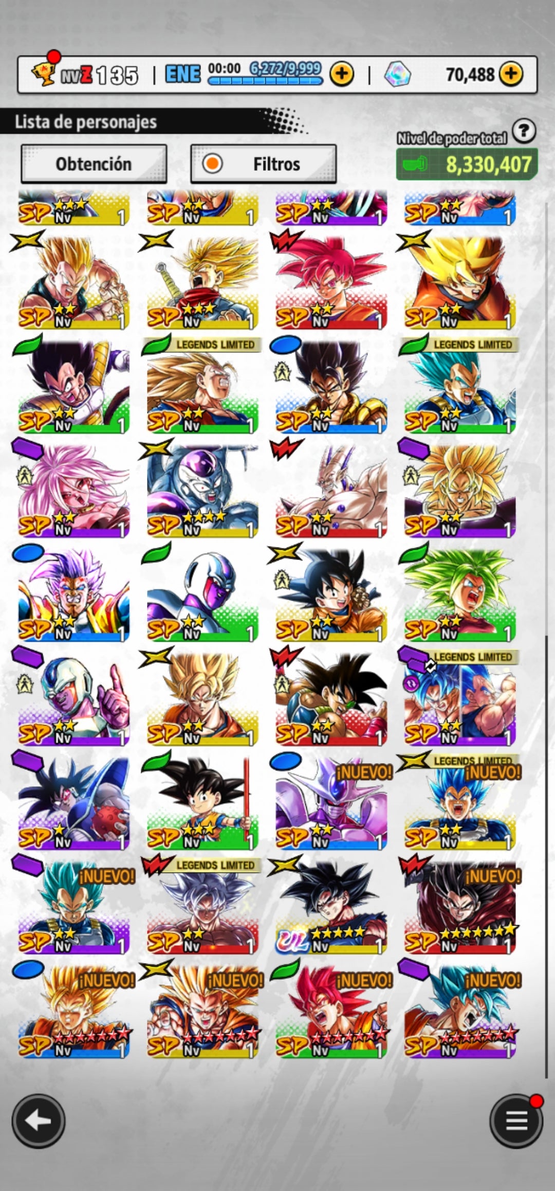 [Android]  70,488 Cronocristales 💎|  ⭐️ Pre-ultrainstinto Goku [ULTRA] | ⭐️ 6 Legends Limited | Dragon Ball: Legends Cuenta Reroll