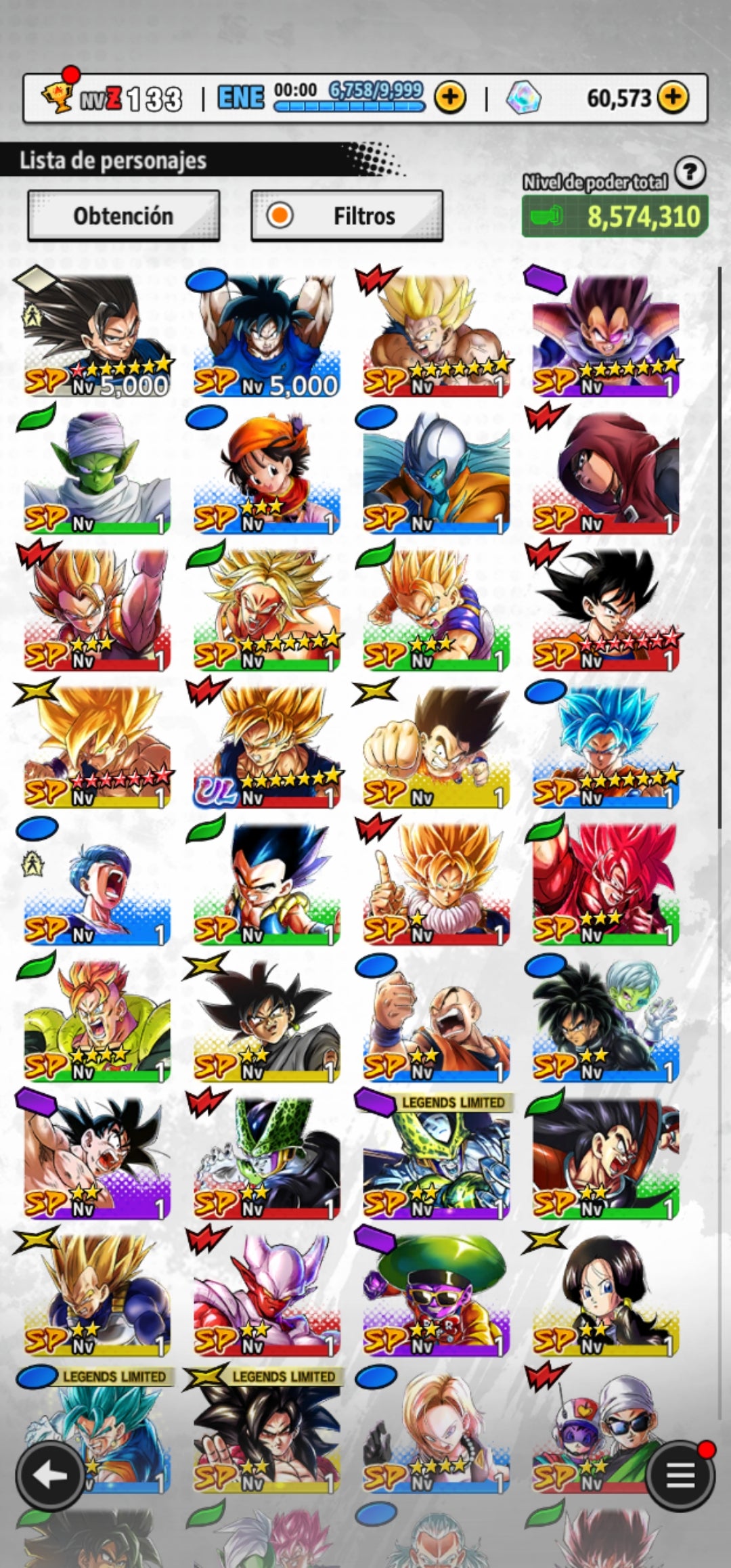 [Android] 60,573 Cronocristales 💎|  ⭐️ Pre-ultrainstinto Goku | ⭐️ 7 Legends Limited | Dragon Ball: Legends Cuenta Reroll