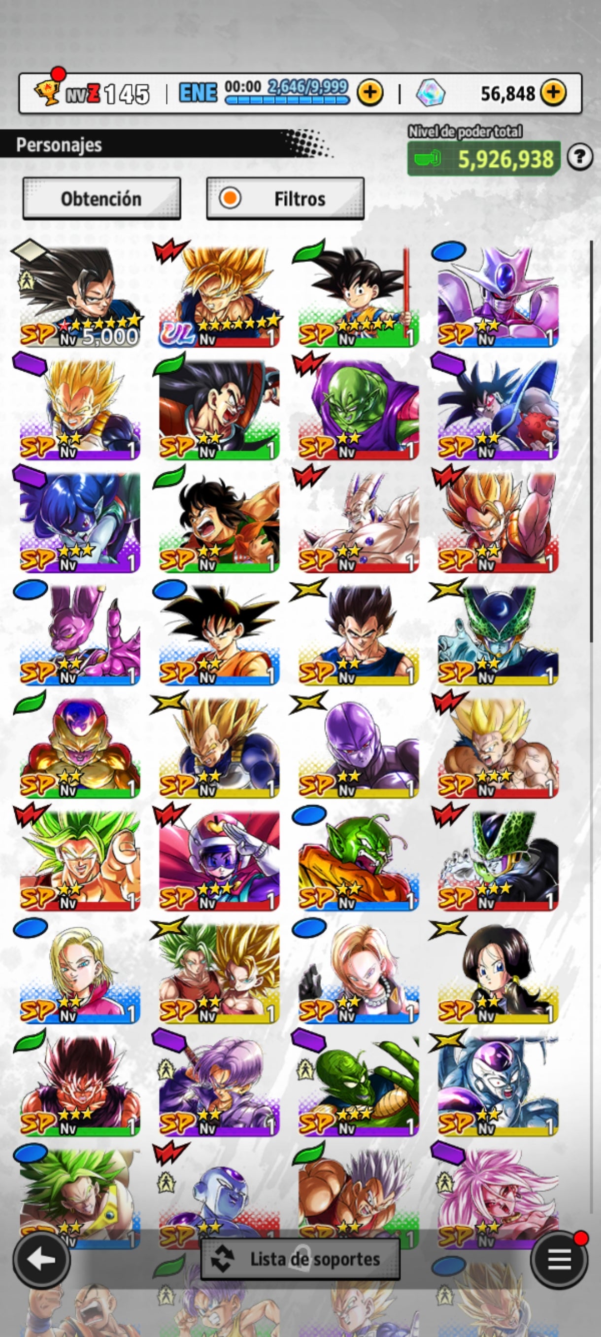 [Android] 💎 56,848 Cronocristales 💎| ⭐️ Zamasu fusionado [ULTRA] | Dragon Ball: Legends Cuenta Reroll