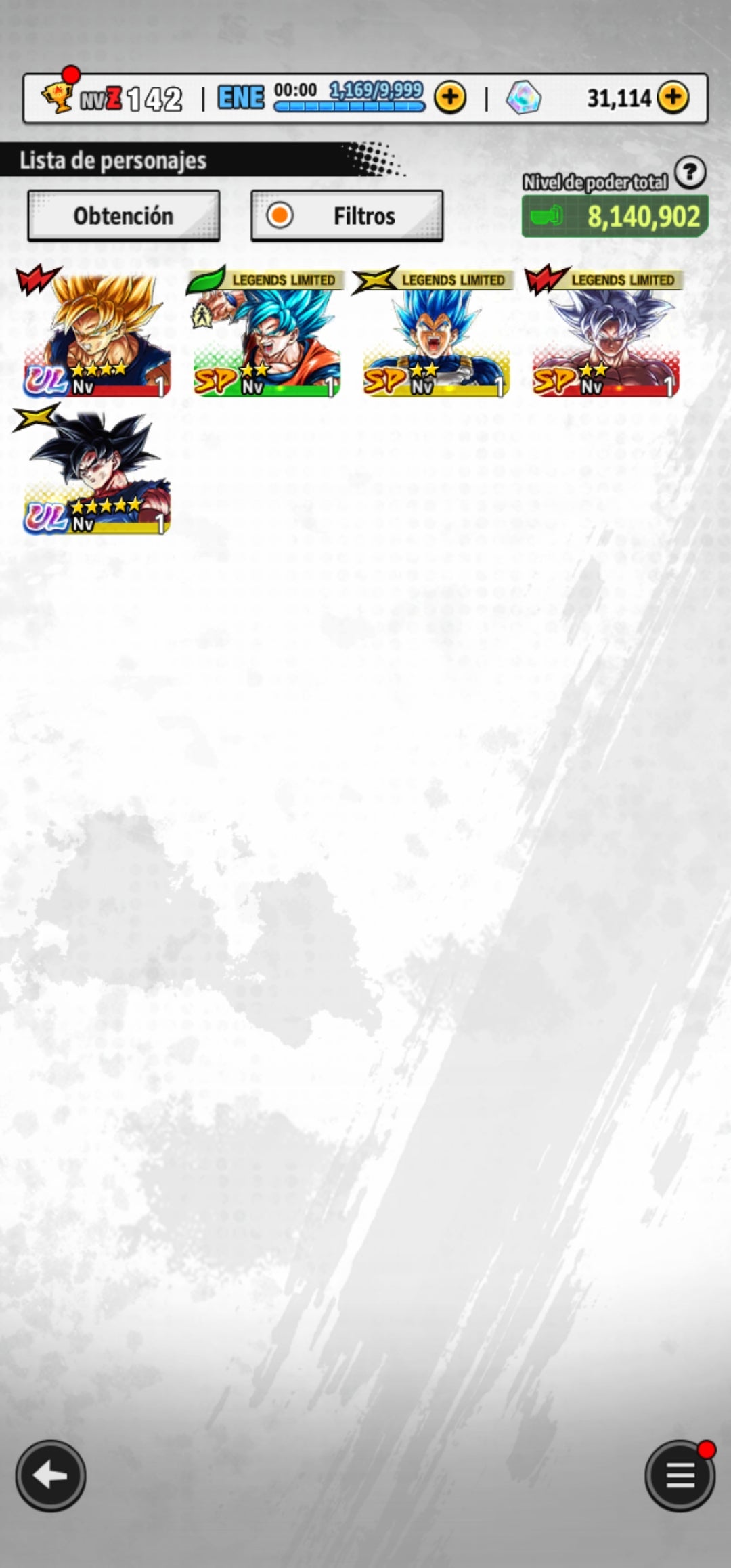 [Android] 31,1141  Cronocristales 💎|  ⭐️ Pre-ultrainstinto Goku [ULTRA] | ⭐️ 3 Legends Limited | Dragon Ball: Legends Cuenta Reroll