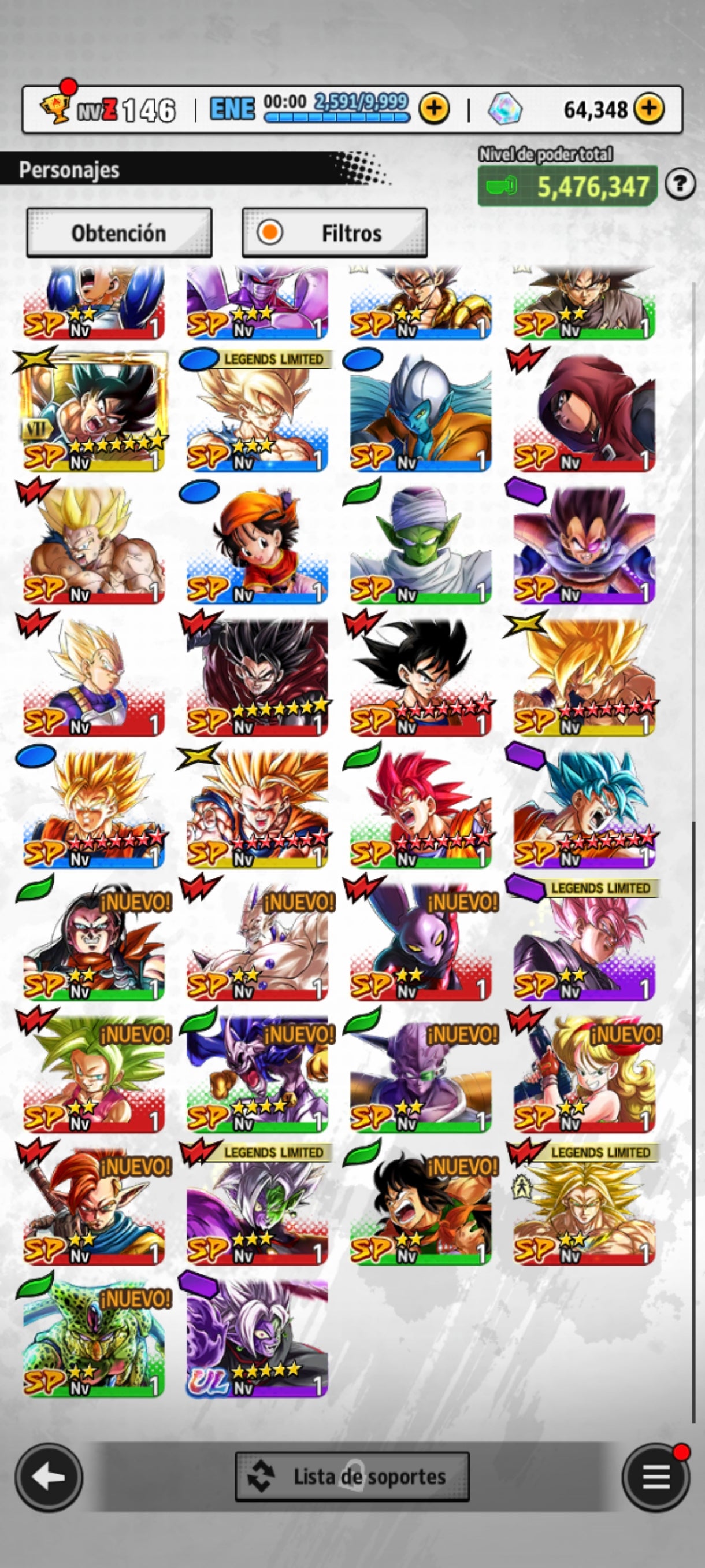 [Android] 💎 64,348 Cronocristales 💎| ⭐️ Zamasu fusionado [ULTRA] | Dragon Ball: Legends Cuenta Reroll