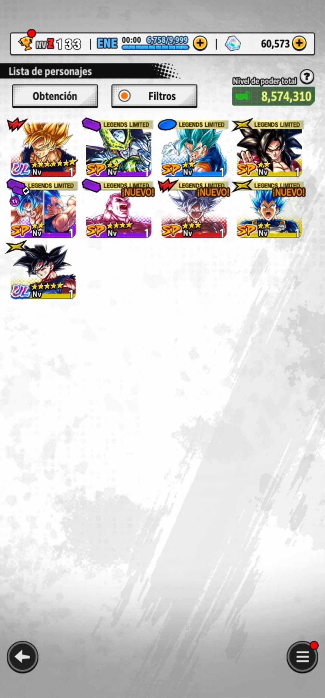 [Android] 60,573 Cronocristales 💎|  ⭐️ Pre-ultrainstinto Goku | ⭐️ 7 Legends Limited | Dragon Ball: Legends Cuenta Reroll