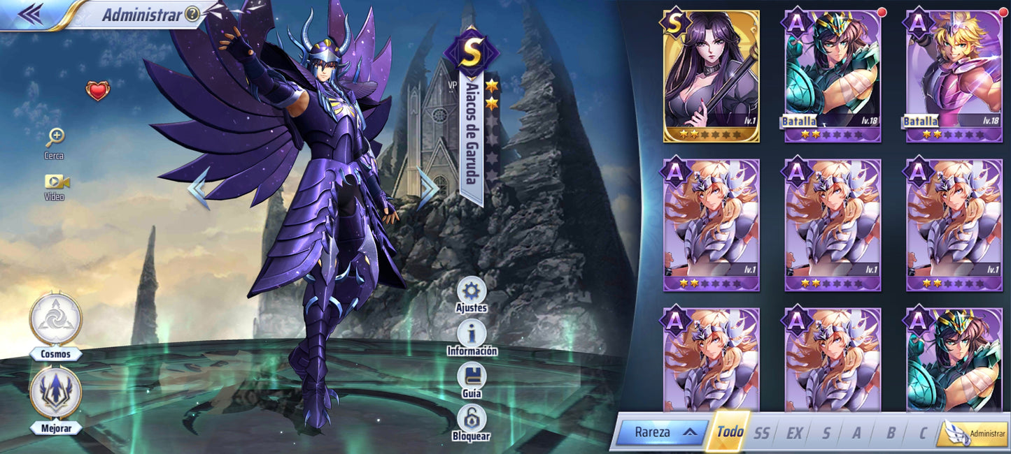 (GLOBAL-CUENTA INICIAL) +703 GEMAS + 28 S💎Aiacos de Garuda NUEVO + Defteros + Albafica + Kanon + Camus Armadura Divina + Shura Armadura Divina , ETC — Saint Seiya Awakening: Knights of the Zodiac KOTZ CUENTA REROLL
