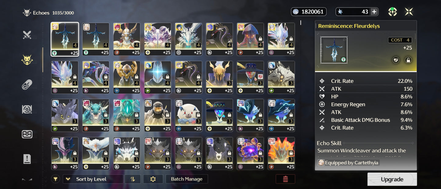 [Nivel 74] ✨ Cantarella + Arma + Carlotta C2 + Arma + Lupa + Arma + Brant + Arma + Chisan + Qiuyuan + Cartehyia +  Roccia + Camellya + The Shorekeeper + Changli + Phoebe + Verina C2 | Wuthering Waves Cuenta Avanzada