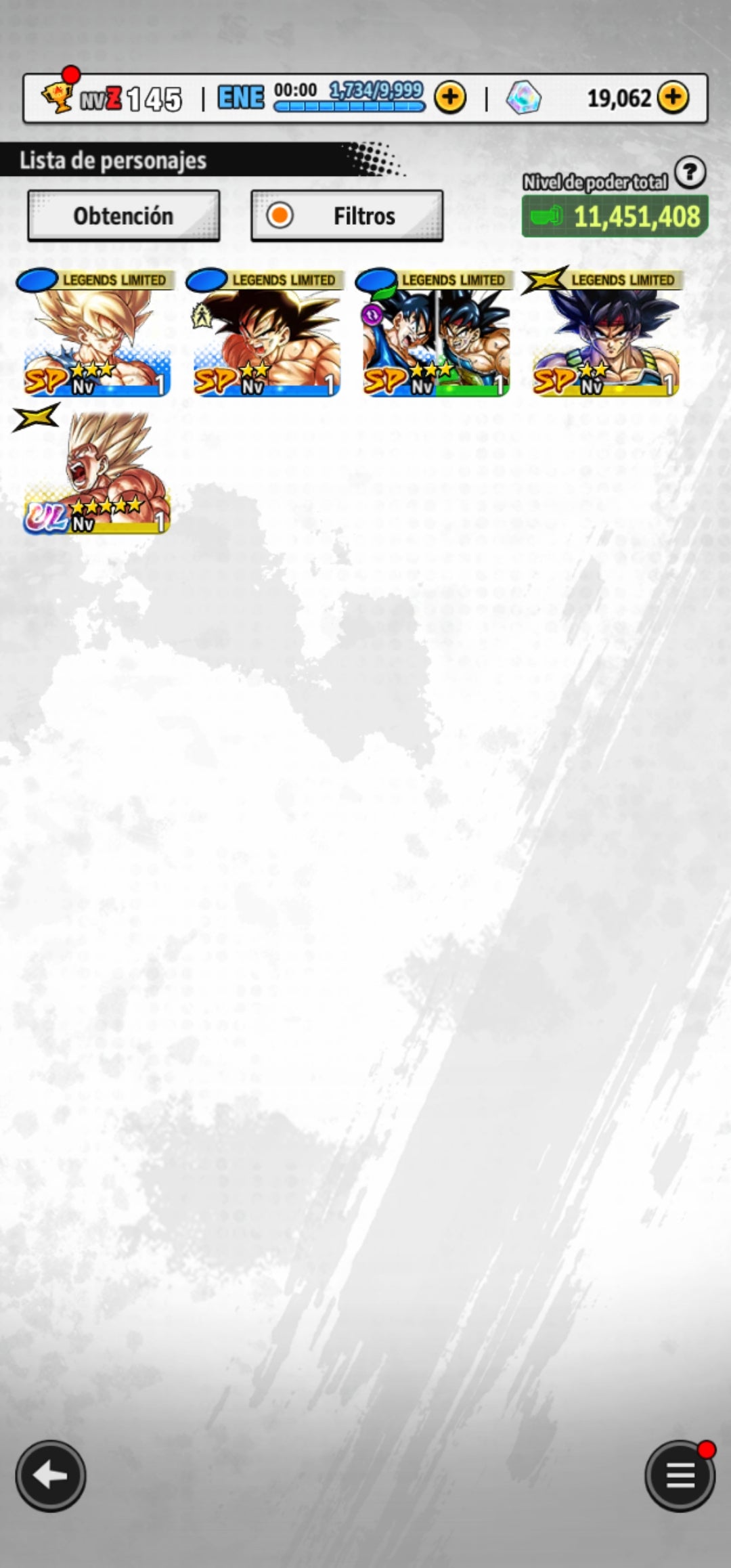 [Solo Android] #7⭐️ULTRA GOKU SUPERSAIYAYIN  + 4 LL⭐️ + 💎10,062 Cronocristales💎