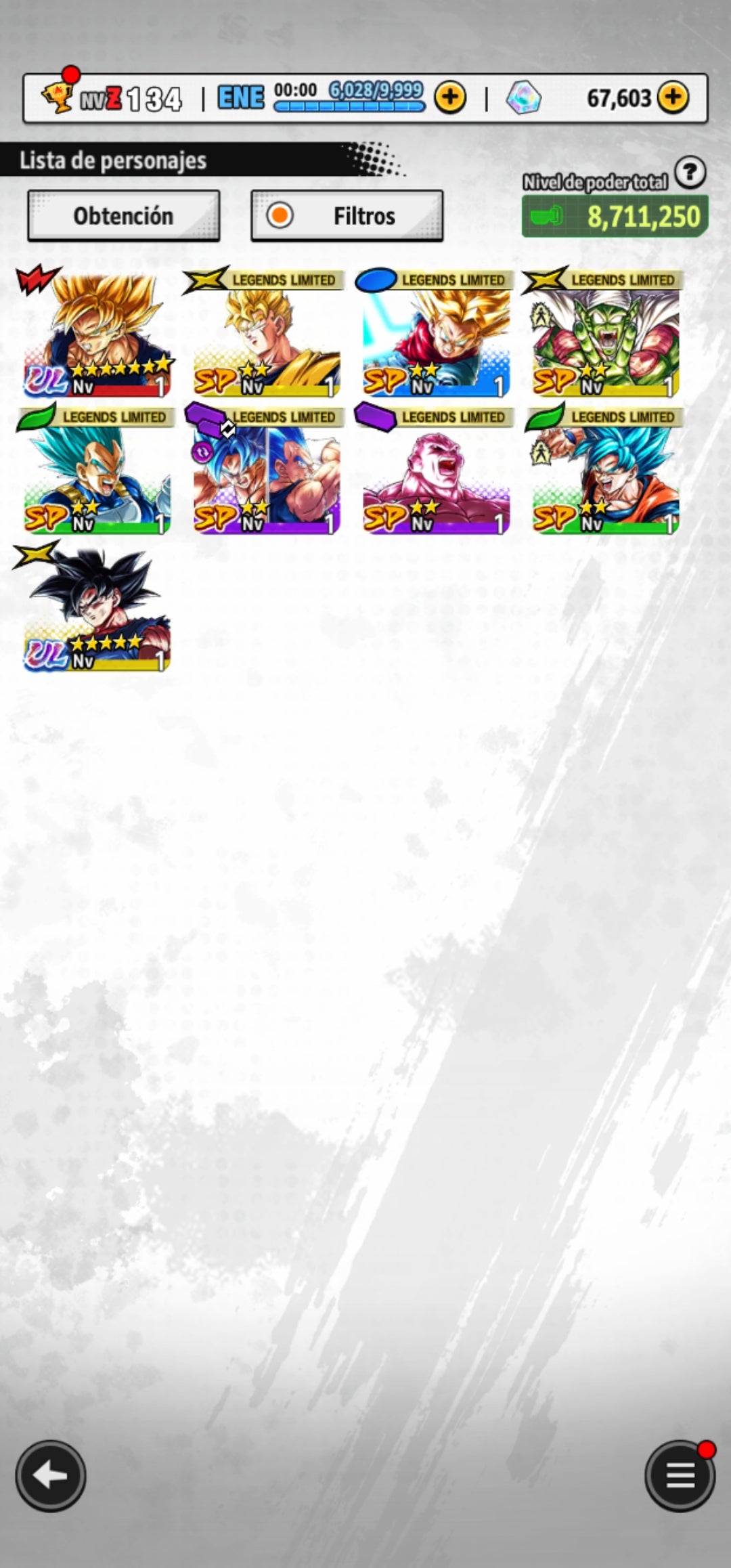 [Android]  65,603 Cronocristales 💎|  ⭐️ Pre-ultrainstinto Goku [ULTRA] | ⭐️ 7 Legends Limited | Dragon Ball: Legends Cuenta Reroll