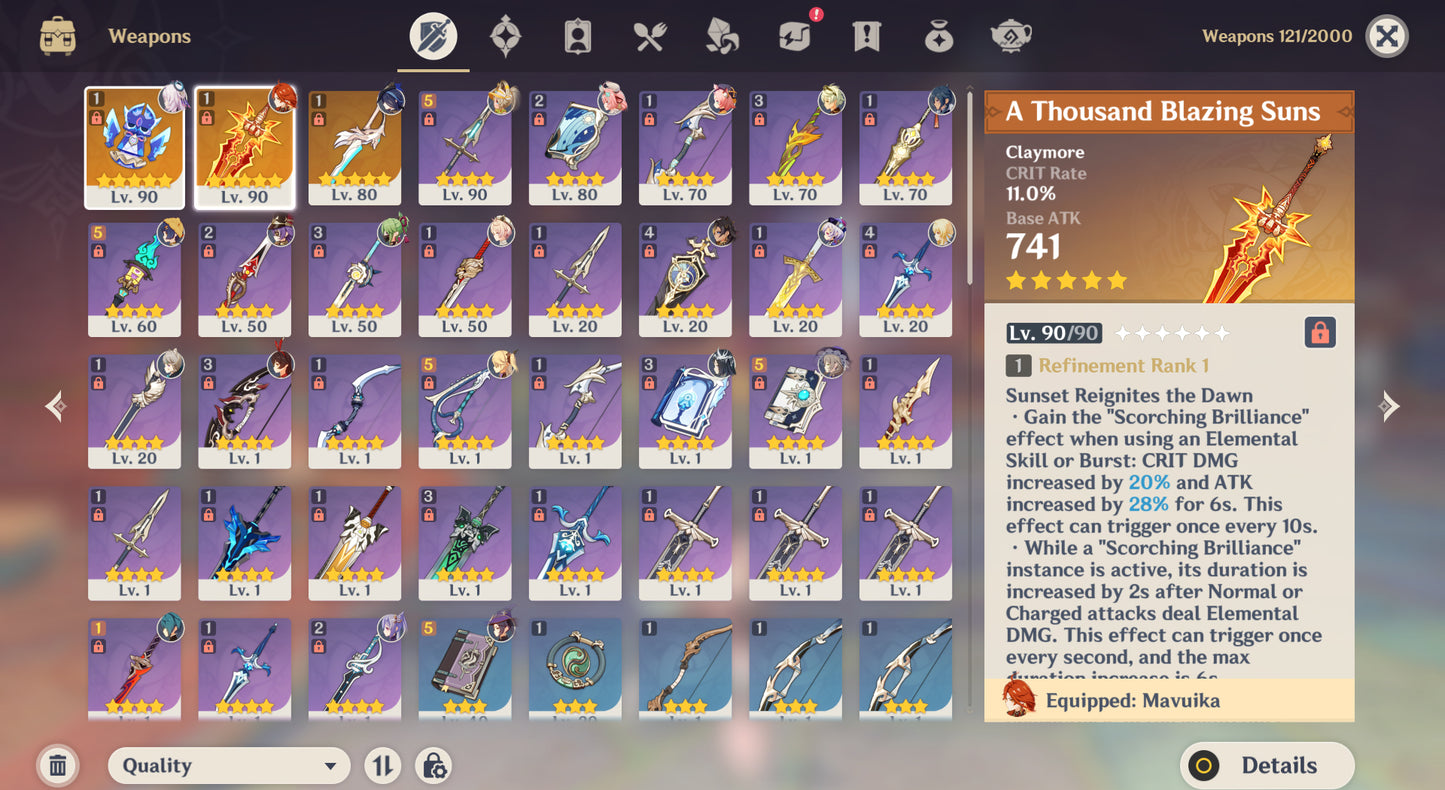 [Nivel 56] Mavuika C1 + Arma + Citlali + Arma + Clorinde + Mona + Tighnari + Qiqi + Keqing + Dehya