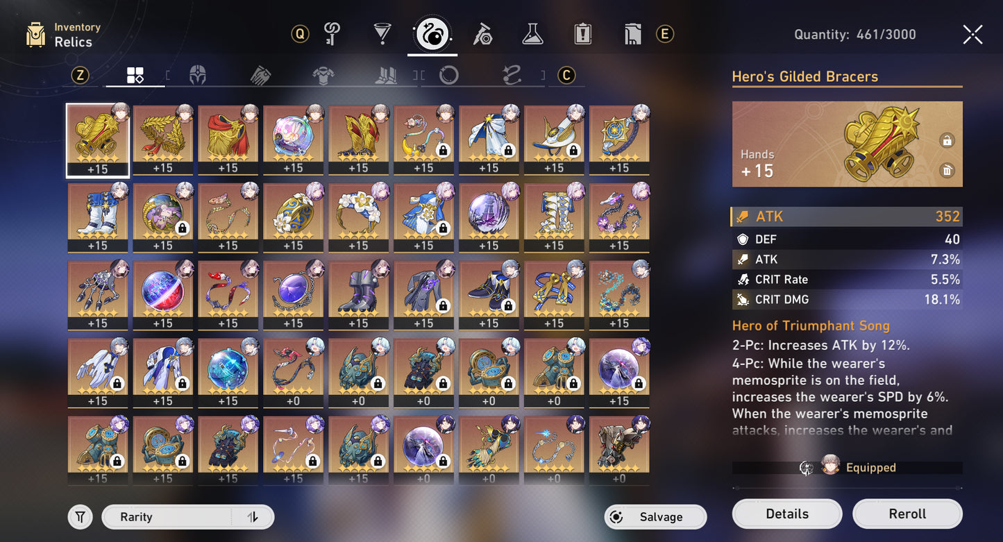 [Nivel 70] Fainon + Sunday + Castorice + Hysilens + The Herta + Kafka + Black Swan +Cono , Aventurine + Argenti + Huohuo + Luocha + Archer + Dr Ratio + Bronya E2 + Himeko E2 + Gepard E1 + Welt + Bailu + Clara