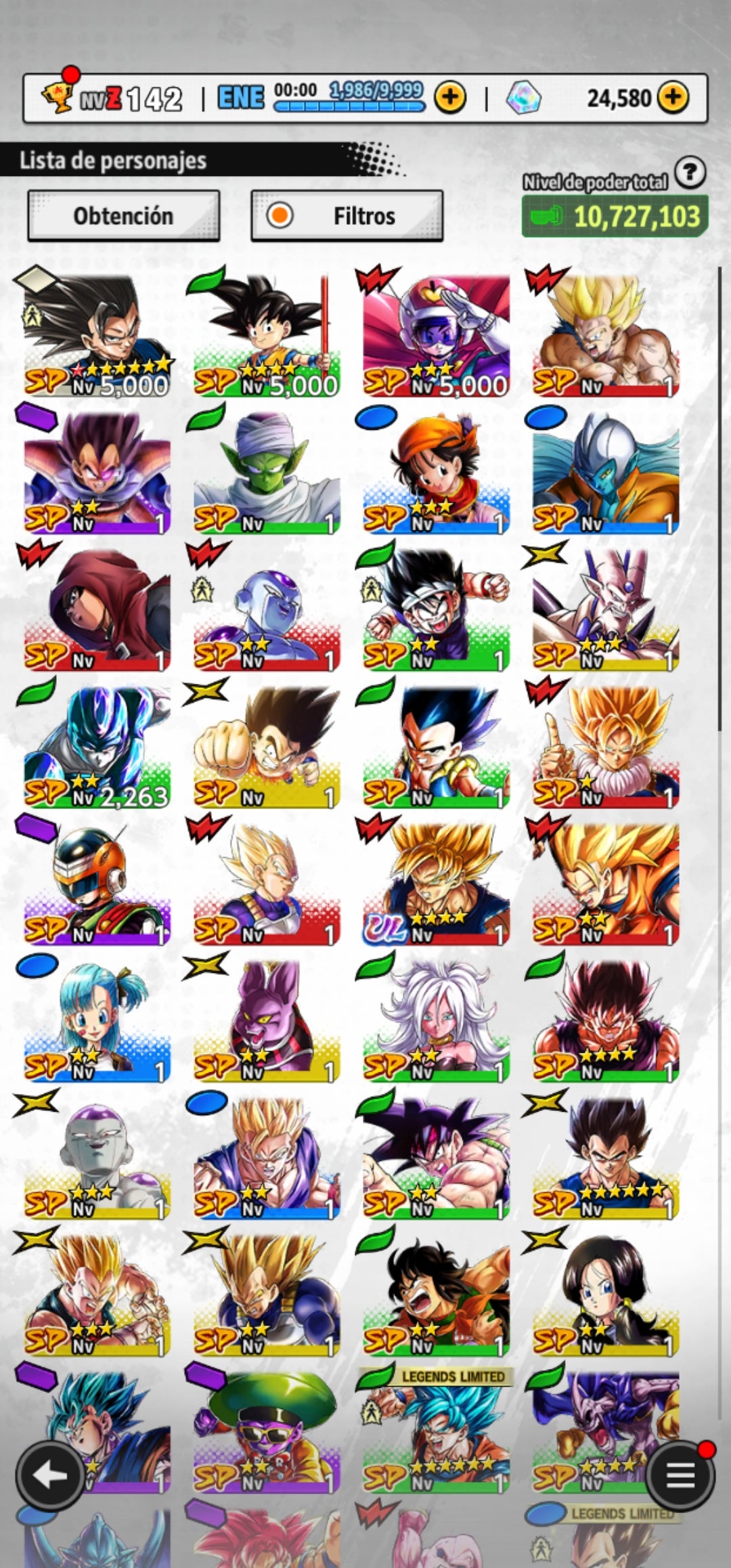 [Android]  24,580 Cronocristales 💎|  ⭐️ Majin Vegeta[ULTRA] | ⭐️ 6 Legends Limited | Dragon Ball: Legends Cuenta Reroll