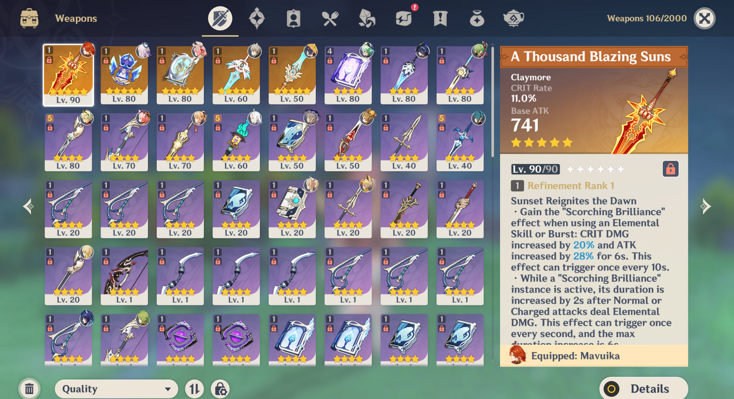 [AR 56] ⭐️Mavuika C2 + Arma + Varesa C1 + Citlali + Arma + Clorinde + Arlecchino + Shenhe + Skirk + Jean