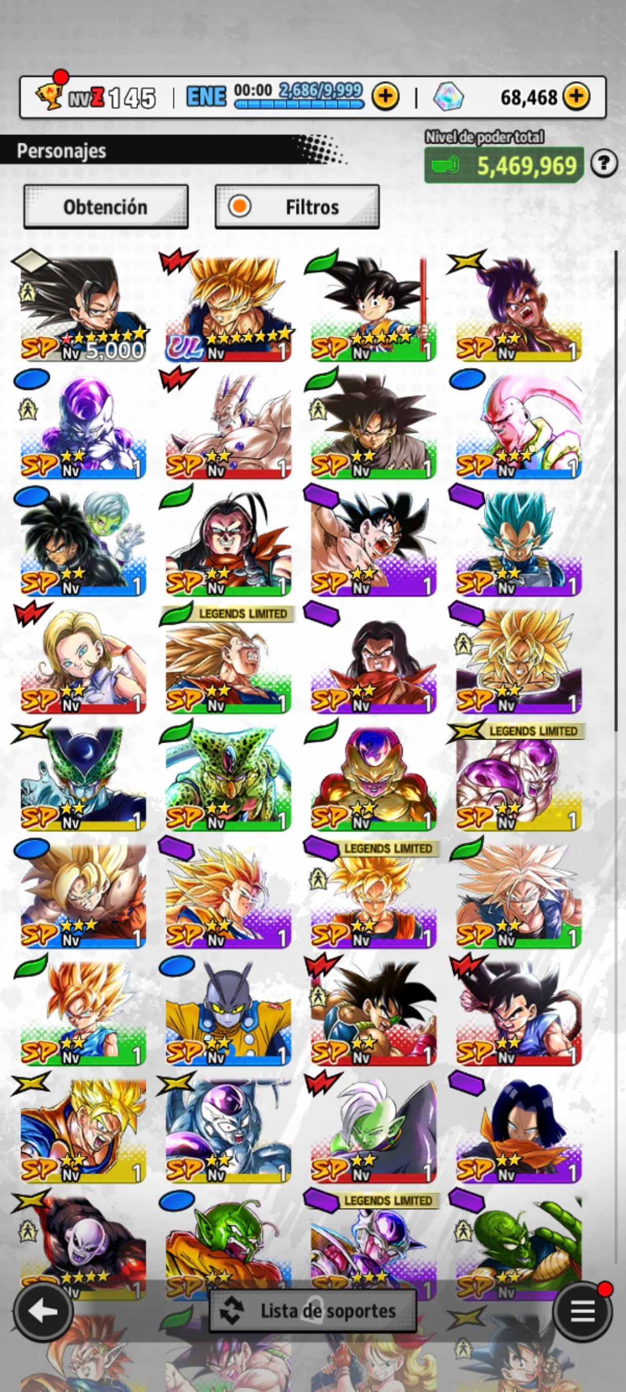 [Android] 💎 68,468 Cronocristales 💎| ⭐️ Zamasu fusionado [ULTRA] | Dragon Ball: Legends Cuenta Reroll