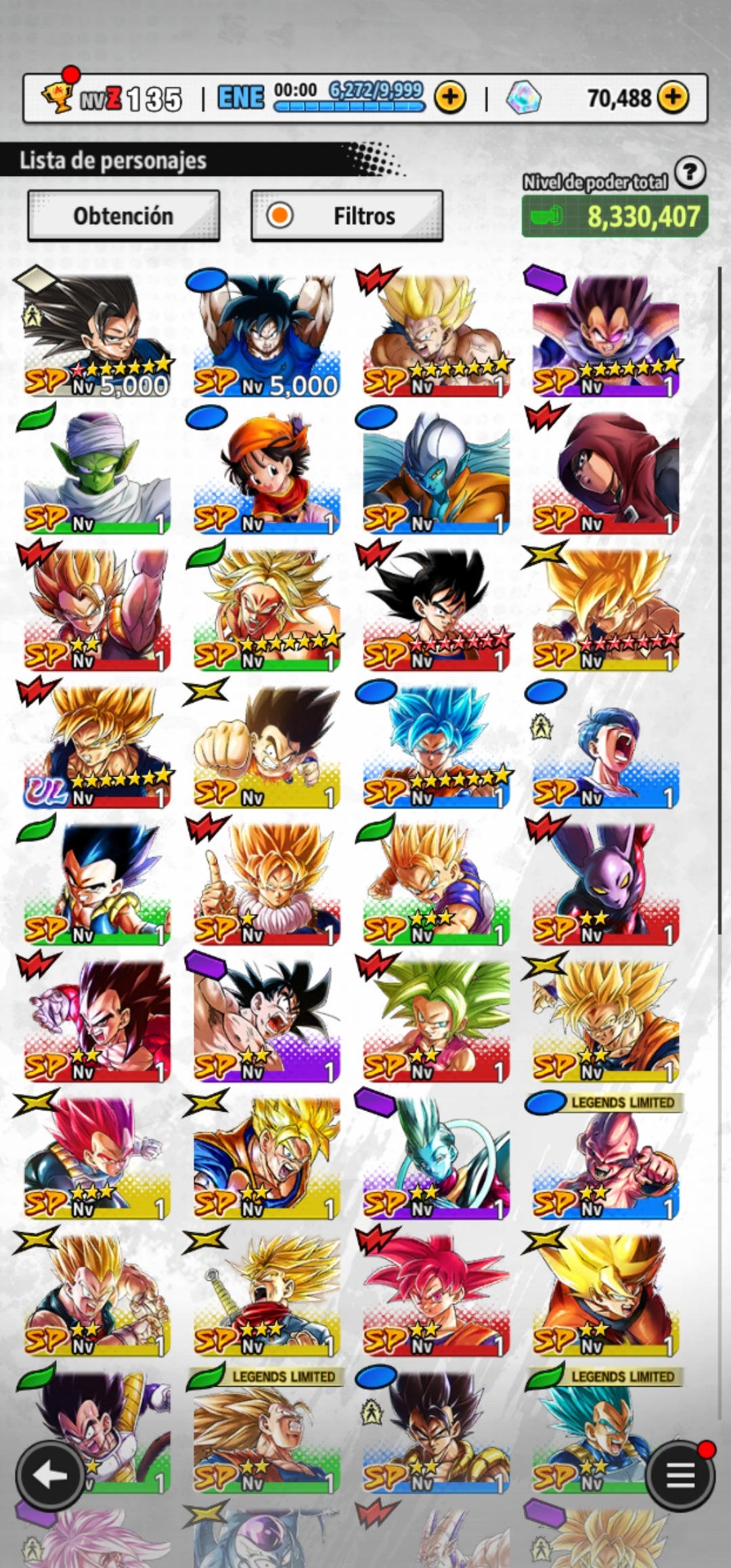 [Android]  70,488 Cronocristales 💎|  ⭐️ Pre-ultrainstinto Goku [ULTRA] | ⭐️ 6 Legends Limited | Dragon Ball: Legends Cuenta Reroll