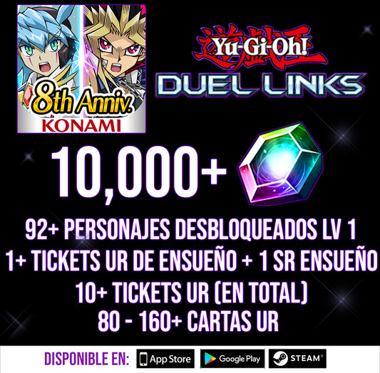 [CUENTA][GLOBAL] 92+ Personajes desbloqueados lvl 1 + 10000+ Gemas 💎Yu-Gi-Oh! Duel Links CUENTA FARMEADA