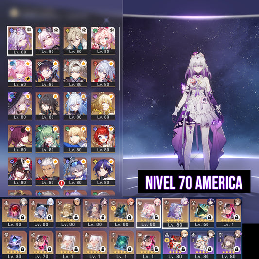 TL 70 SERVER AMERICA⭐️ Cyrene + Evernight + Castorice +Cono, Hyacine +Cono, Tribbie + The Herta +Cono, Hysilens + Aglaea + Ruan Mei + Saber + Topaz + Jingliu + Cono, Huohuo + Aventurine + Sparkle + Firefly + Silver Wolf + Archer + Kafka + Dr Ratio