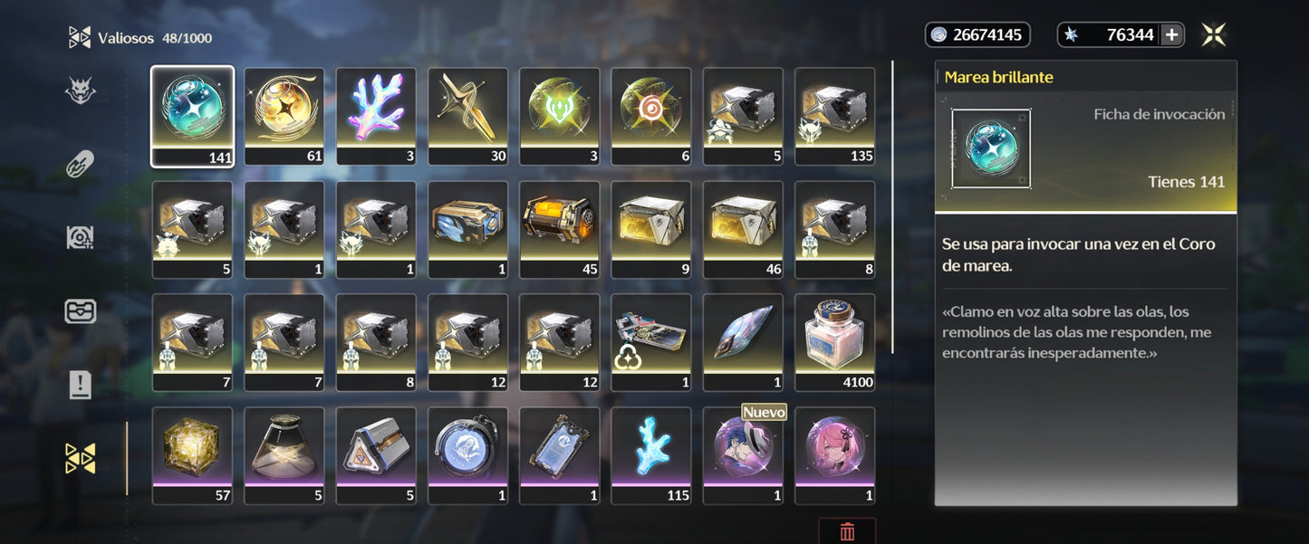 [Nivel 45] Cumpleaños Libre ✅ |💎 140 Marea Lustrosa + 61 Marea Radiante + 30 Marea Forjada + 76344 Astritas 💎 | Cuenta Reroll Wuthering Waves