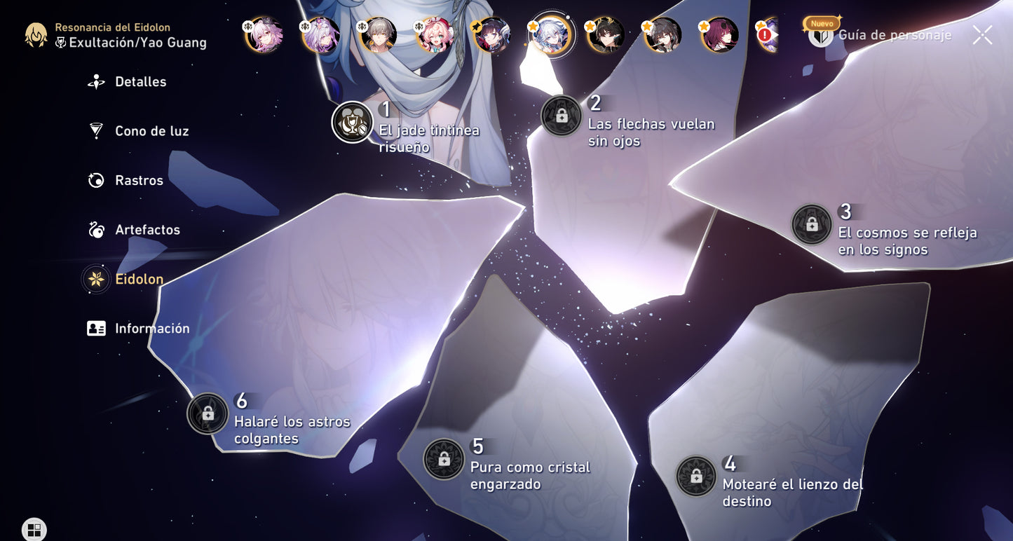NA[Lvl 70 + Cumpleaños Libre] Yao Guang E1 + Cono , Mortenax Blade + Cono , Hyacine + Cono , Castorice + Cono , Larganoche E1 + Cono , Hysilens E1 + Cono , Cisne Negro + Cono , Ruan Mei + Archer + Huohuo + Kafka + Dan Heng Permansor Terrae + Gilgamesh +