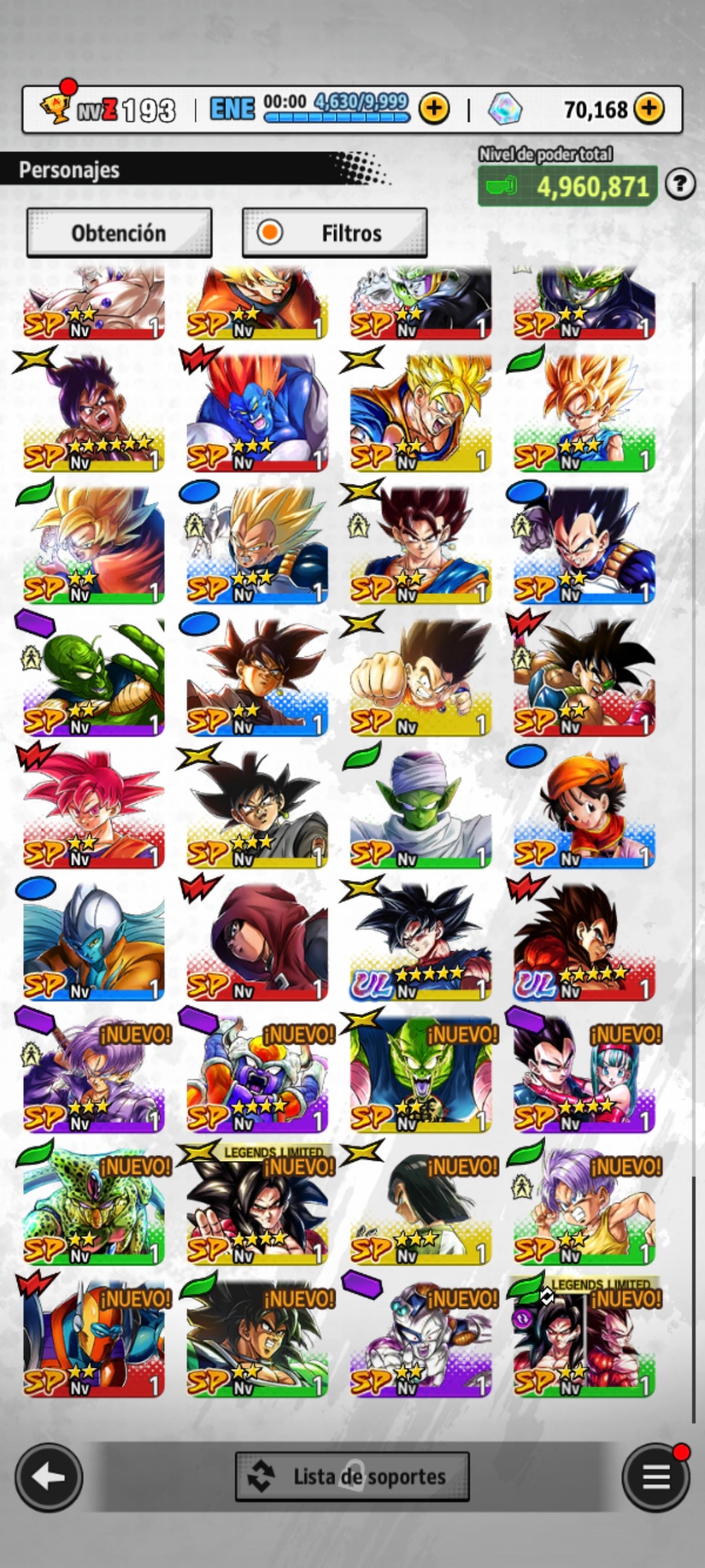 [Solo Android] ⭐️VEGETA SSJ4  (UL) + GOKU ULTRA INSTINTO (UL)⭐️ + 💎70,168 Cronocristales💎 + 12 LL