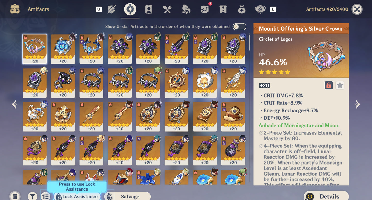 [Nivel 56] Flins + Arma ⭐️, Columbina + Lauma + Nefer + Yelan C1 + Venti + Raiden Shogun + Furina + Qiqi + Mona + Diluc + Jean