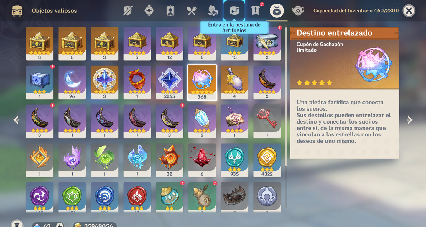 (REROLL + CUMPLEAÑOS LIBRE) Nivel 55 + Varka + 368 Destinos Entrelazados ✨