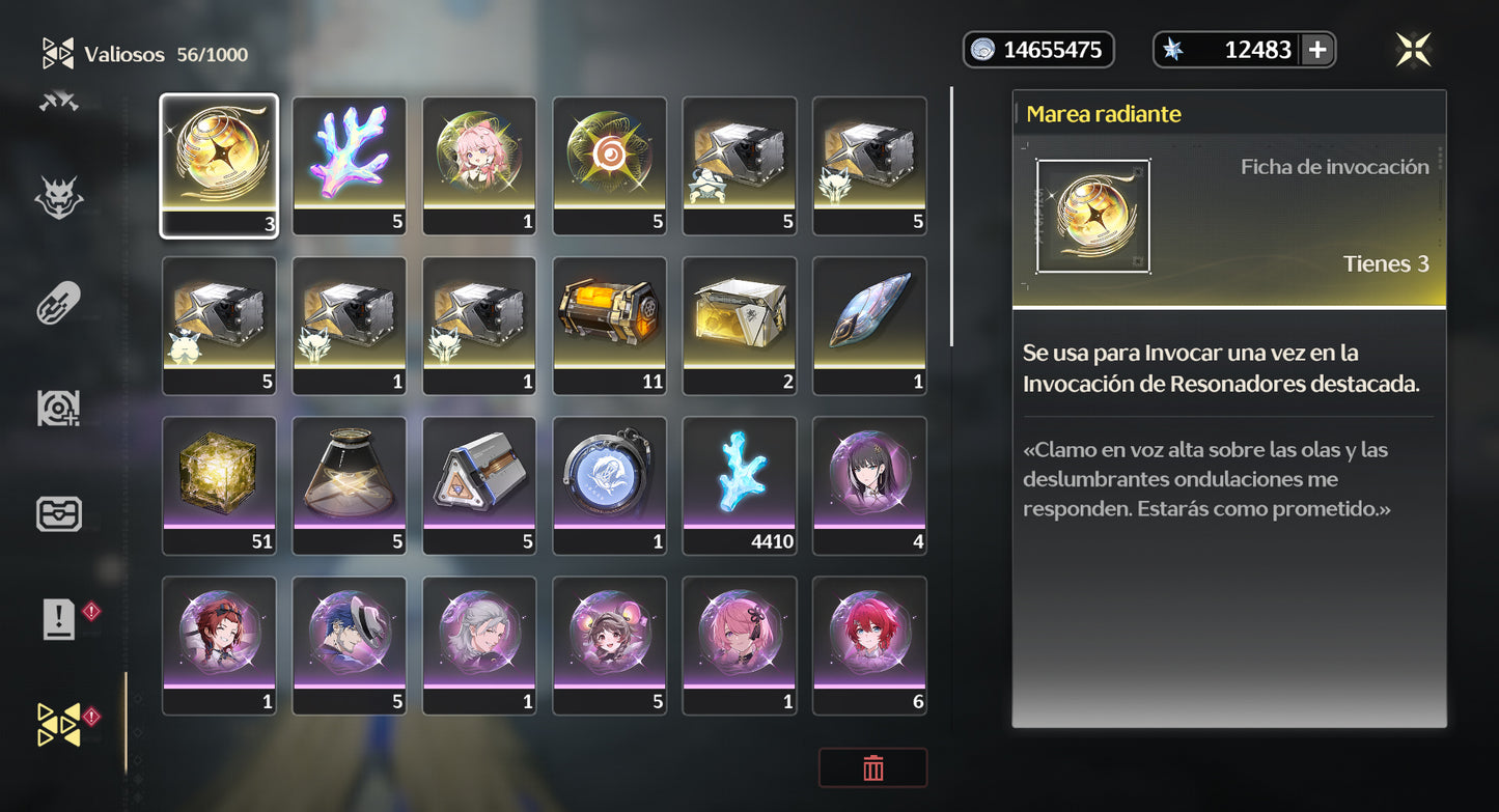 [Nivel 40]✔️Cumpleaños libre | 12483 Astritas 💎| Zani + Arma 5⭐+ Phoebe + Arma 5⭐+ Ciaccona + Jianxin + Veritas + Encore | Wuthering Waves Cuenta reroll