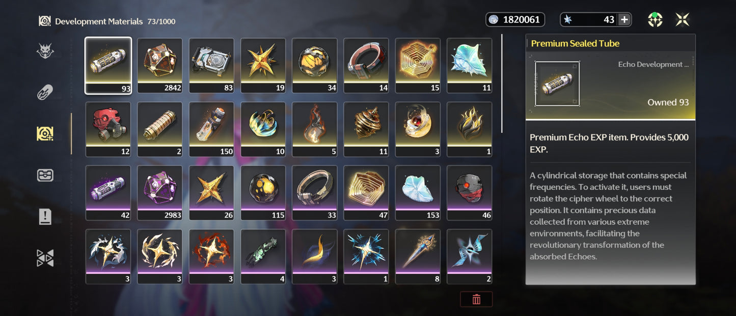 [Nivel 74] ✨ Cantarella + Arma + Carlotta C2 + Arma + Lupa + Arma + Brant + Arma + Chisan + Qiuyuan + Cartehyia +  Roccia + Camellya + The Shorekeeper + Changli + Phoebe + Verina C2 | Wuthering Waves Cuenta Avanzada