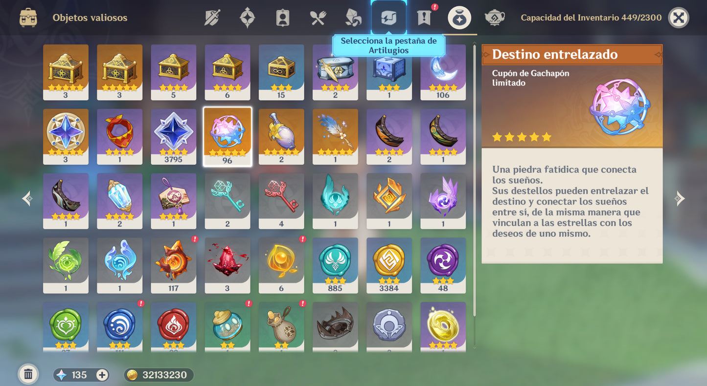 (REROLL + CUMPLEAÑOS LIBRE) Nivel 55 + Ineffa + Zibai + Colombina + 96 Destinos Entrelazados ✨