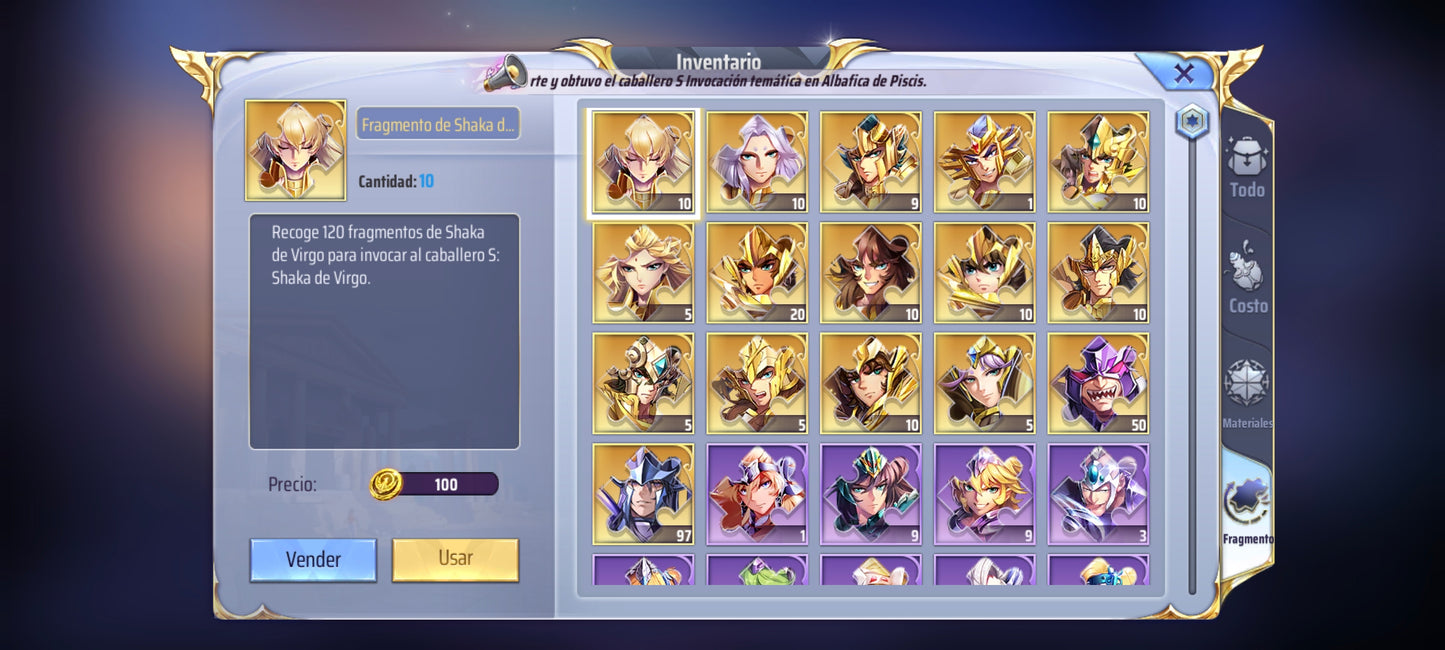 (GLOBAL-CUENTA INICIAL) +703 GEMAS + 28 S💎Aiacos de Garuda NUEVO + Defteros + Albafica + Kanon + Camus Armadura Divina + Shura Armadura Divina , ETC — Saint Seiya Awakening: Knights of the Zodiac KOTZ CUENTA REROLL