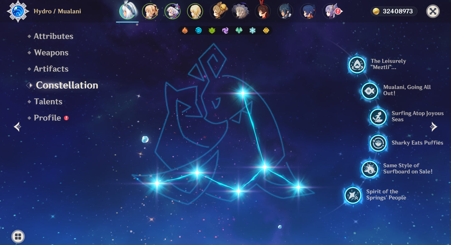 [Nivel 55] ✨Mualani C6 + Arma + Jean + Qiqi + Keqing + Dehya C2