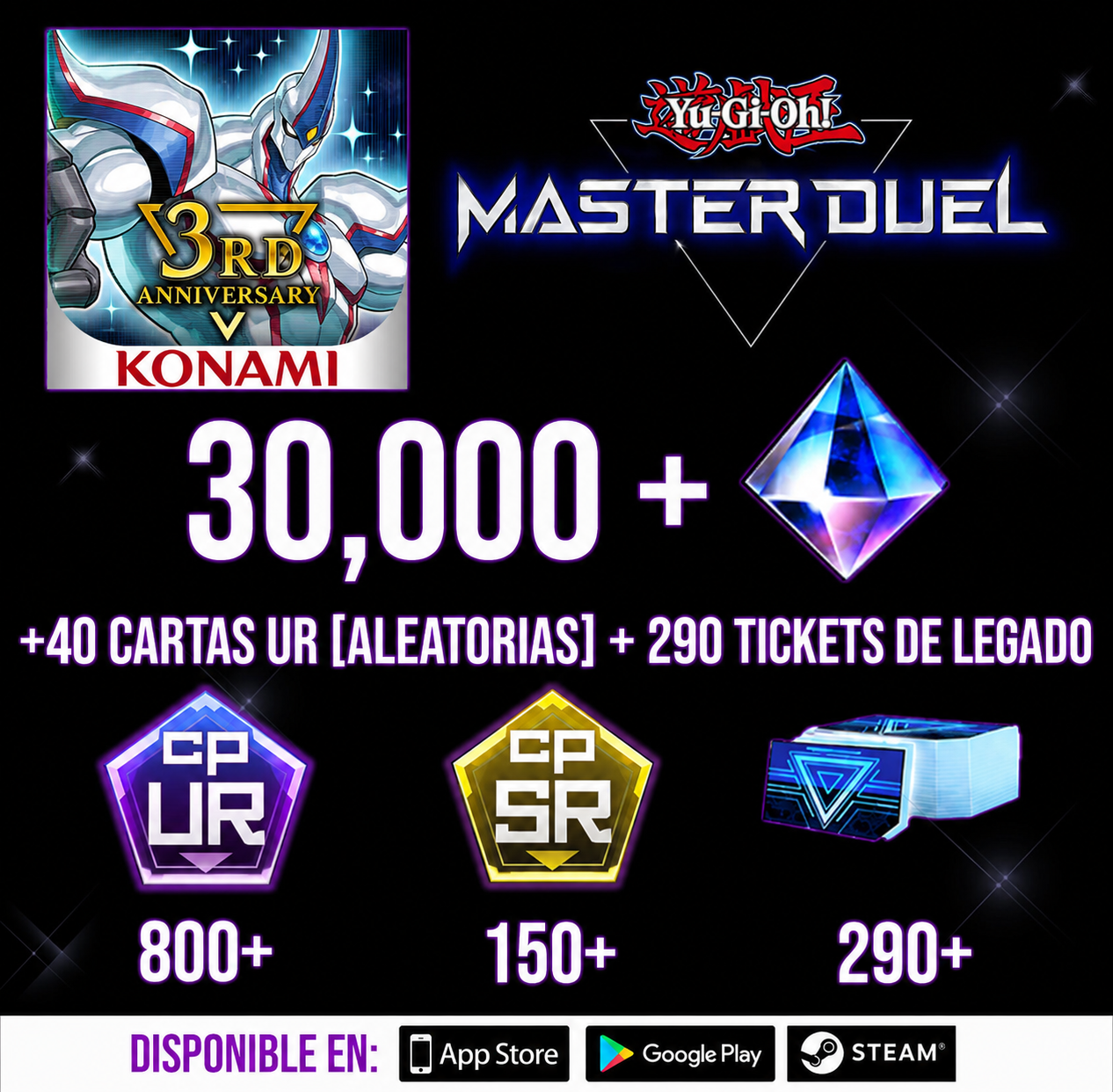 [CUENTA] +30000 Gemas + 800 UR CP + 150 SR CP + 290 TIQUE DE LEGADO ╹Yu-Gi-Oh! Master Duel⭐️