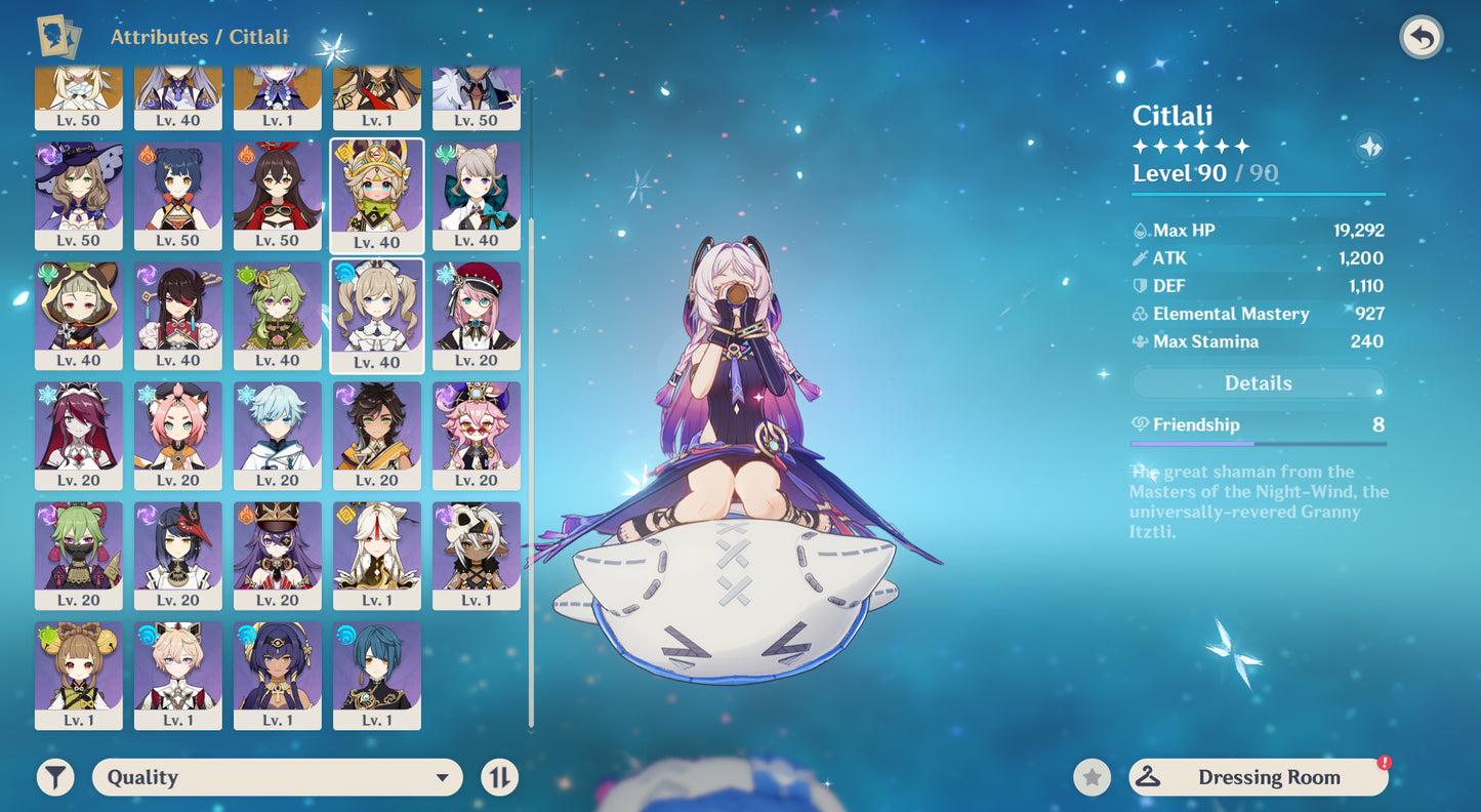 [Nivel 55] Mavuika + Arma + Citlali + Arma + Clorinde + Keqing C2 + Qiqi + Dehya