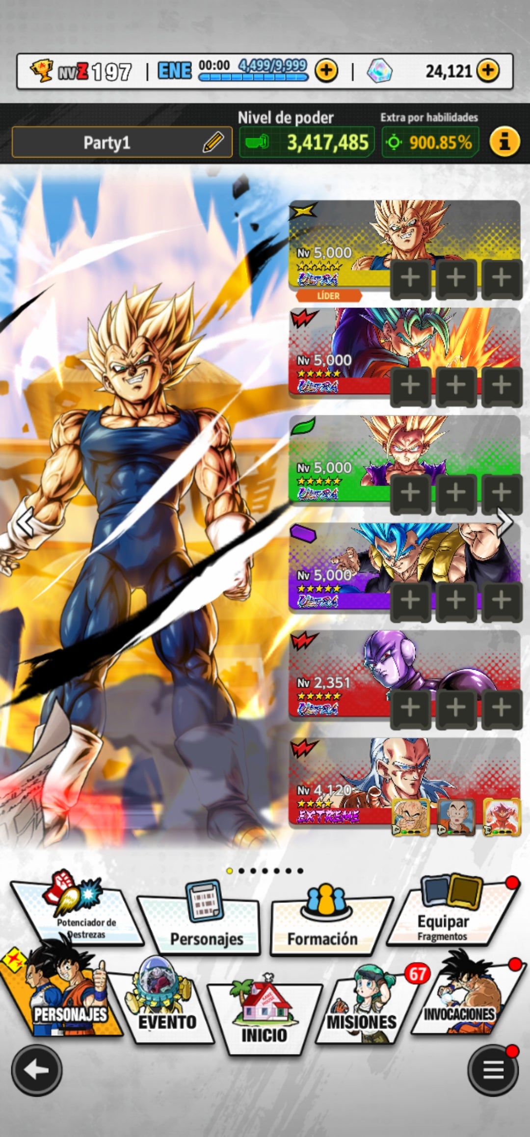 [Solo Android] ⭐️ SS GOD SS VEGITO (ULTRA)+ SS2 GOHAN (CHICO) ULTRA + MAJIN VEGETA ULTRA + Super Saiyan God SS Gogeta + HIT + 12 LL + 💎24,121 CC⭐️