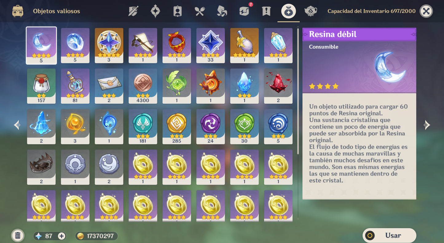 [Nivel 57] Ayaka + Skin⭐ , Zhongli , Kazuha , Yelan , Arlecchino , Nahida , Venti , Hu Tao , Jean C1 , Diluc C2 , Mona , Tighnari , Dehya | 7 Armas 5⭐| SERVER AMERICA|Cuenta Genshin Impact