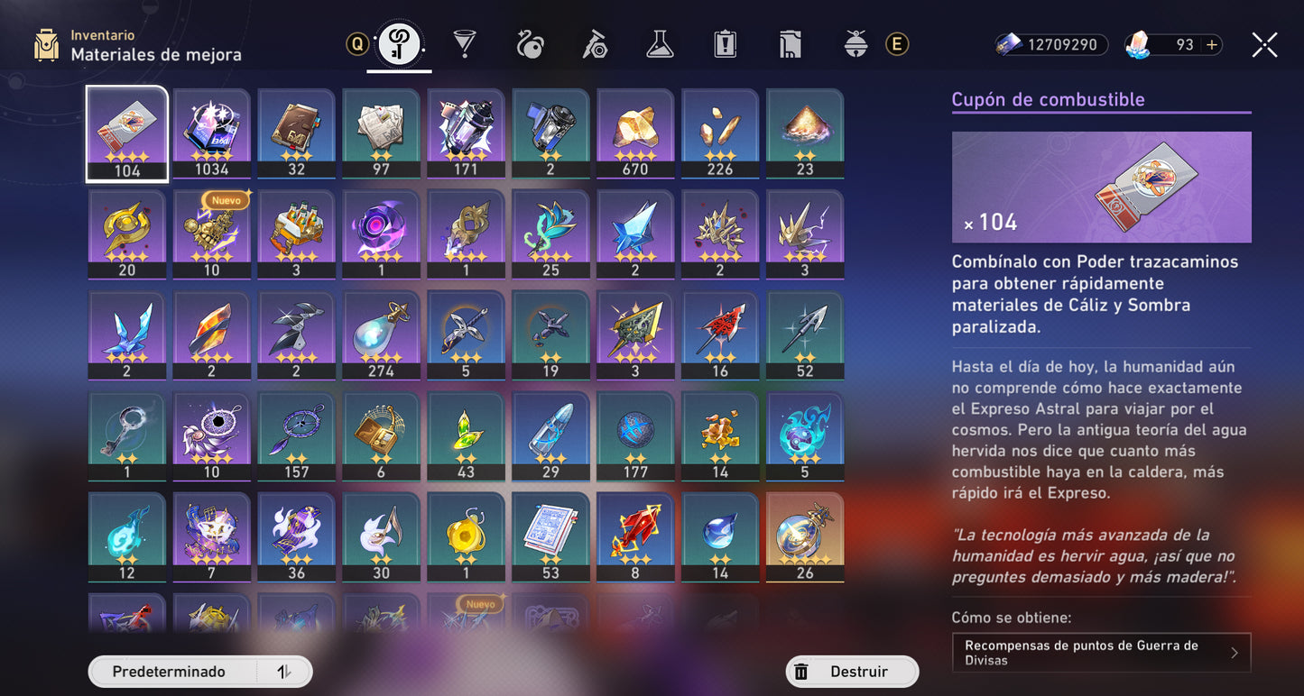 NA[Lvl 70 + Cumpleaños Libre] Yao Guang E1 + Cono , Mortenax Blade + Cono , Hyacine + Cono , Castorice + Cono , Larganoche E1 + Cono , Hysilens E1 + Cono , Cisne Negro + Cono , Ruan Mei + Archer + Huohuo + Kafka + Dan Heng Permansor Terrae + Gilgamesh +