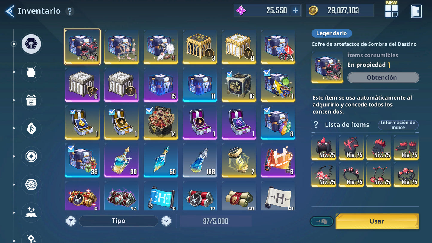 [Global] Nivel 37| +25,550 Piedras esenciales 💎 +10 SSR ⭐️| Goto Ryuji , Cha Hae-In , Thomas Andre , Tawata Kanae , Gina , Charlotte , Amamiya Mirei , Woo Jinchul , Min Byung-Gu , Lim Tae-Gyu |  10 Armas SSR