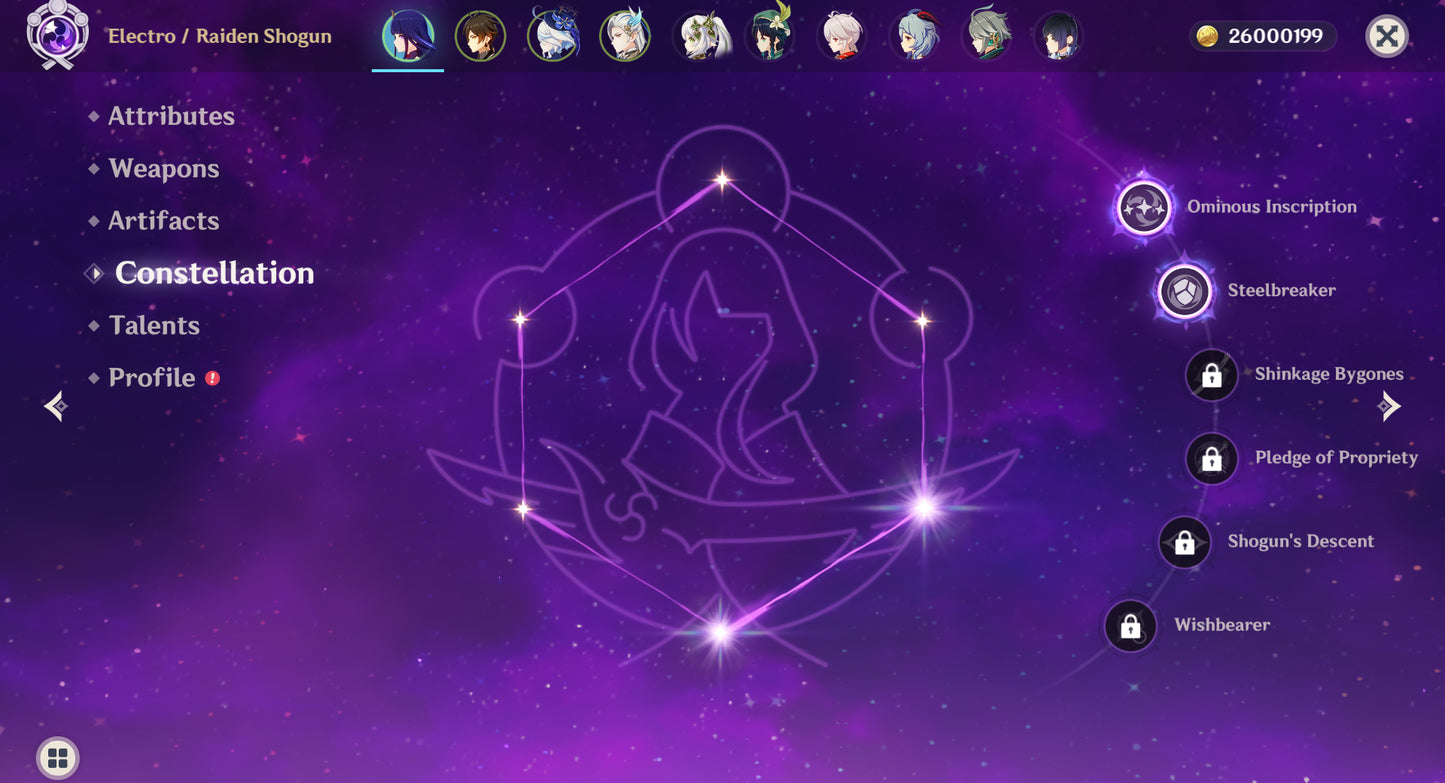 [AR 58] ✨ Raiden Shogun C2 + Zhong Li + Furina + Neuvillette + Nahida + Venti + Kazuha + Ganyu + Alhaitham + Yelan + Tartaglia + Hu Tao + Arlecchino + Xilonen