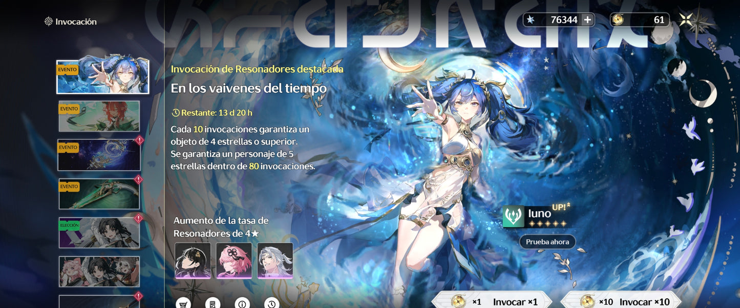 [Nivel 45] Cumpleaños Libre ✅ |💎 140 Marea Lustrosa + 61 Marea Radiante + 30 Marea Forjada + 76344 Astritas 💎 | Cuenta Reroll Wuthering Waves