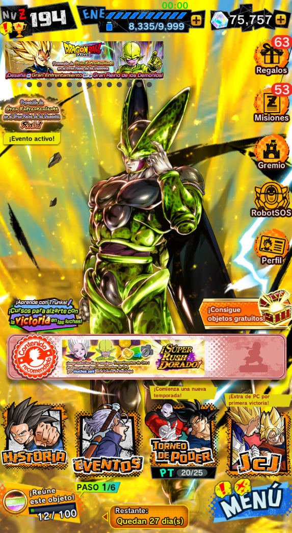 [Solo Android] ⭐️ CELL PERFECTO⭐️ + 💎75,757 Cronocristales💎 + 6 LL